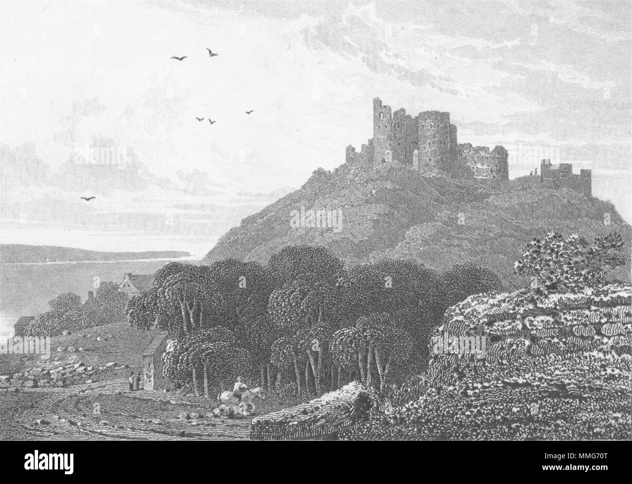 Le Pays de Galles. Château, Cricieth Caernarfonshire. Dugdale c1840 vieux ancien Banque D'Images