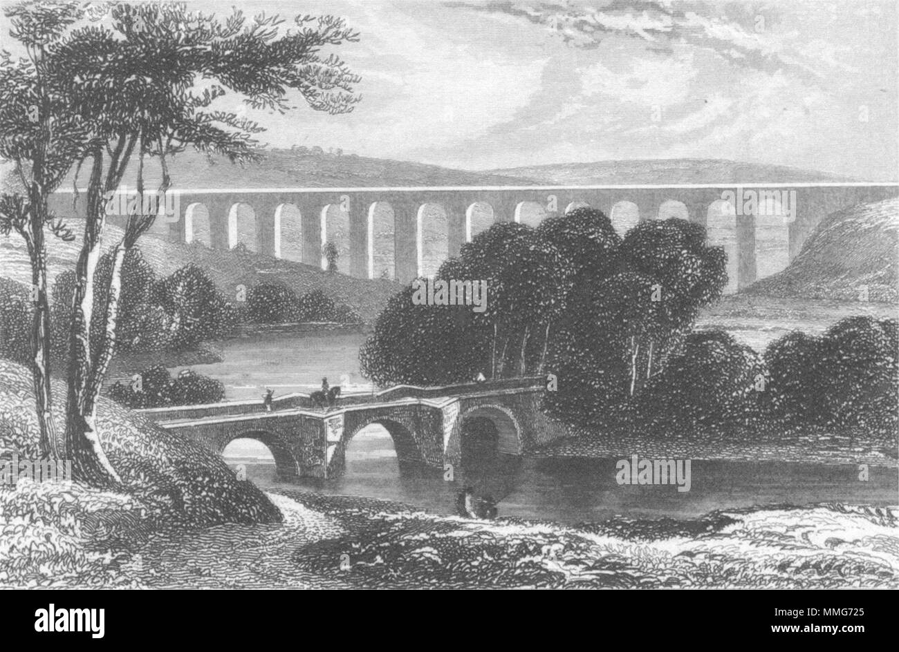 DENBIGHSHIRE. Aqueduc de Pontcysyllte, Llangollen, Dee c1840 vieux ancien Banque D'Images