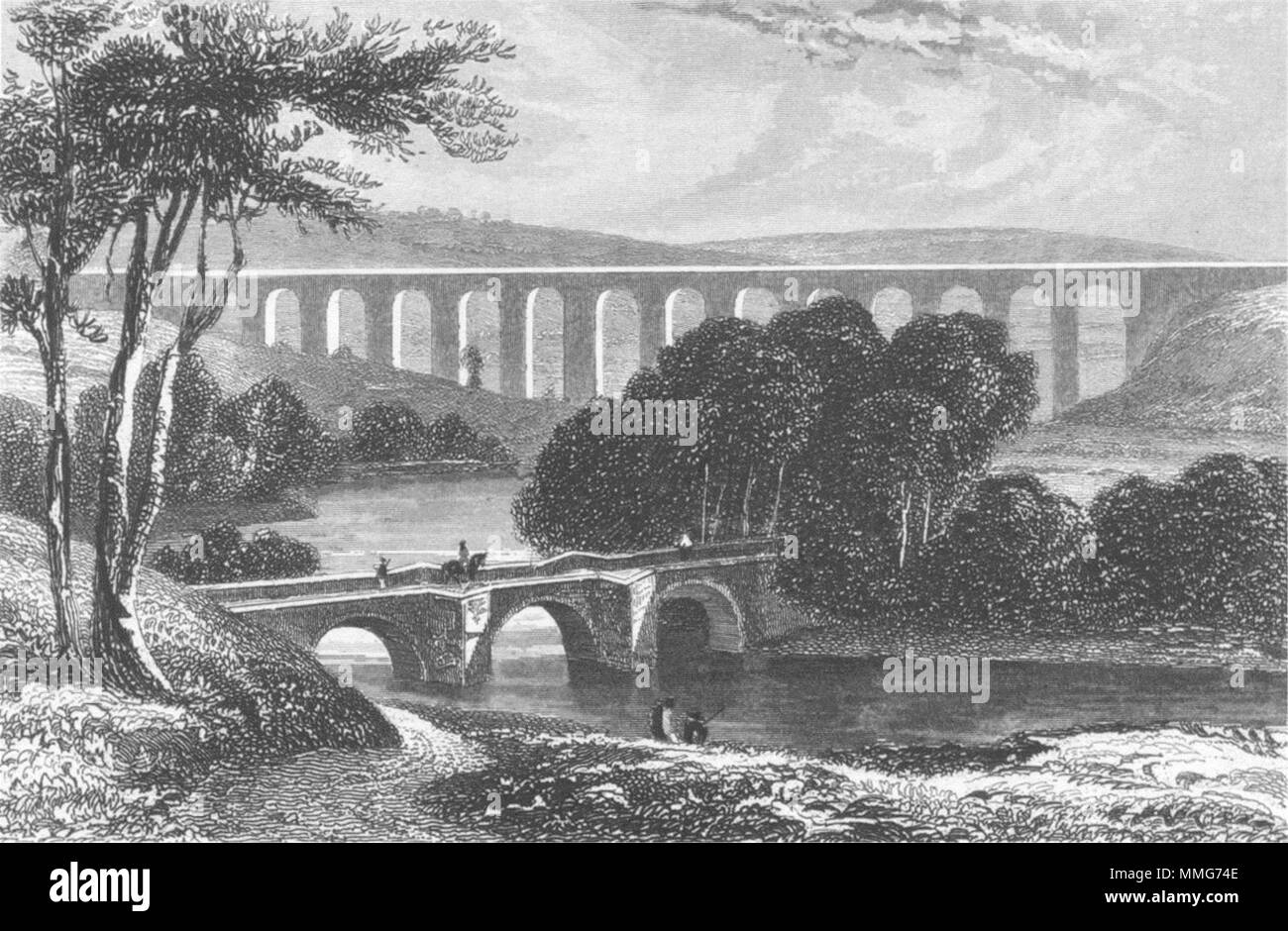 DENBIGHSHIRE. Aqueduc de Pontcysyllte, Llangollen, Dee c1840 vieux ancien Banque D'Images