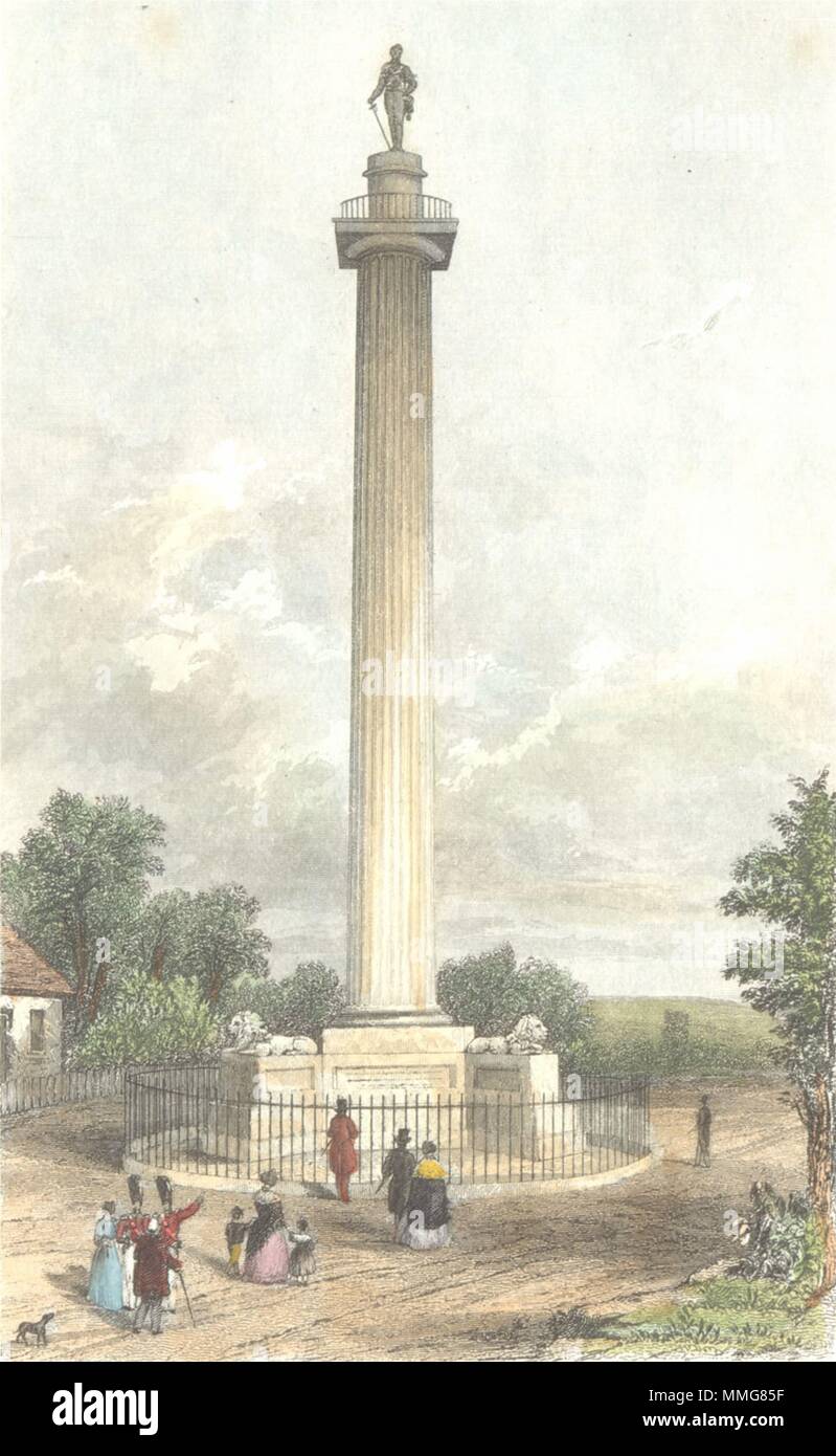 SHROPS. Seigneur Hills Colonne, Shrewsbury. DUGDALE 1835 ancienne imprimer photo Banque D'Images