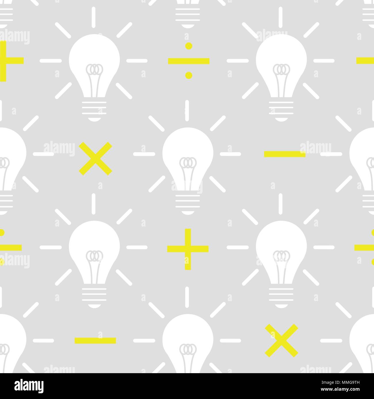Silhouette blanche jaune ampoule avec signe mathématique sur fond gris. Motif de fond sans soudure pour creative design ou de connaissances dans le vector illustrat Illustration de Vecteur