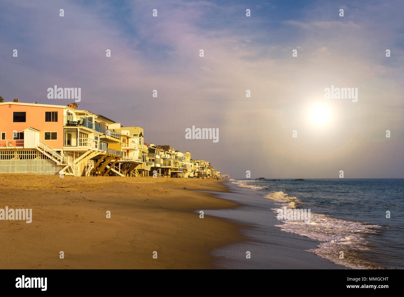 Maisons en bord de la plage de Malibu en Californie Banque D'Images