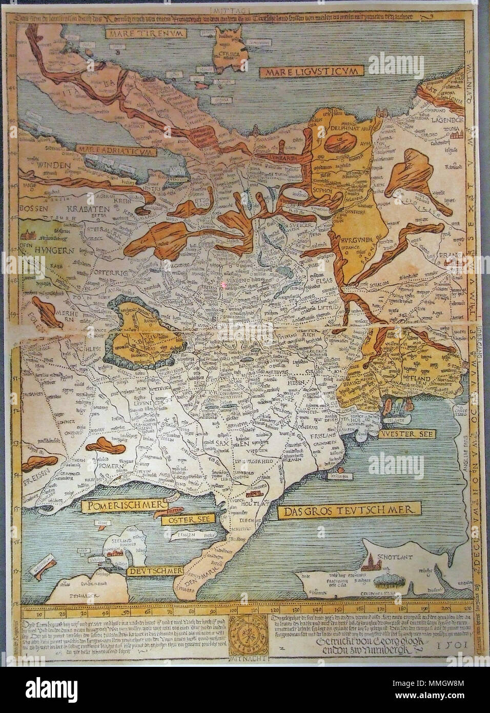 . Anglais : c'est la première feuille de route européenne, imprimé par Erhard Etzlaub. . 1500 ou peu avant. Erhard Etzlaub (1462-1532) Description géographe allemand, astronome et médecin Date de naissance/décès vers 1460 ou 1531 1532 Lieu de naissance/décès de Nuremberg Nuremberg Erfurt lieu de travail de contrôle d'autorité : Q99274 : 67265360 VIAF RCAC : no97053333 GND : 118955659 WorldCat première feuille de route européenne imprimé par Erhard Etzlaub Banque D'Images