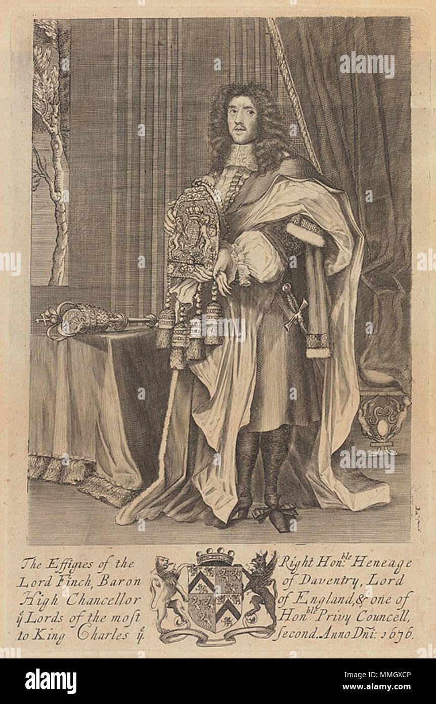 Portrait de Heneage Finch, 1er comte de Nottingham (1621-1682). publié en 1679. 1stEarlOfNottingham Banque D'Images