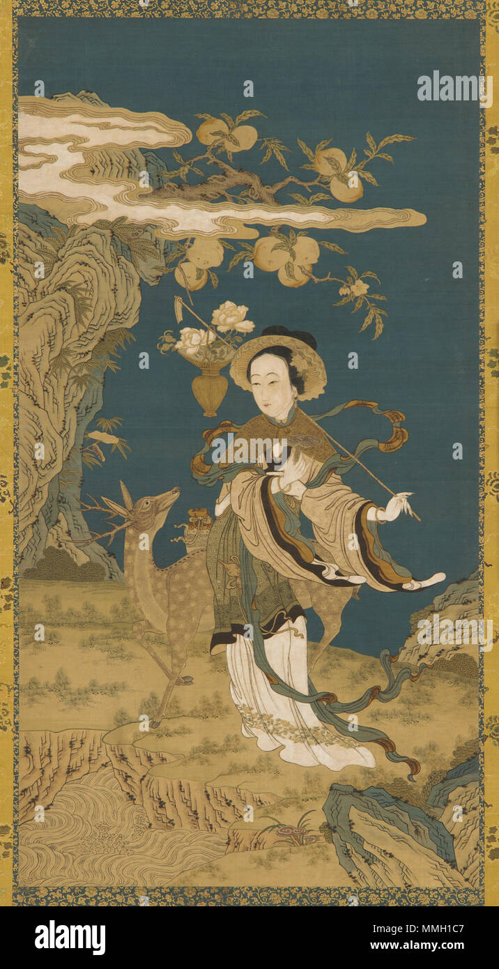 ; Chine ; 1575-1725 ; tapisserie en soie ; H x W (image) : 119,4 x 63,3 cm (47 x 24 in) ; 15/16 don de Charles Lang Freer Immortal Magu avec cerfs et peach tree Banque D'Images