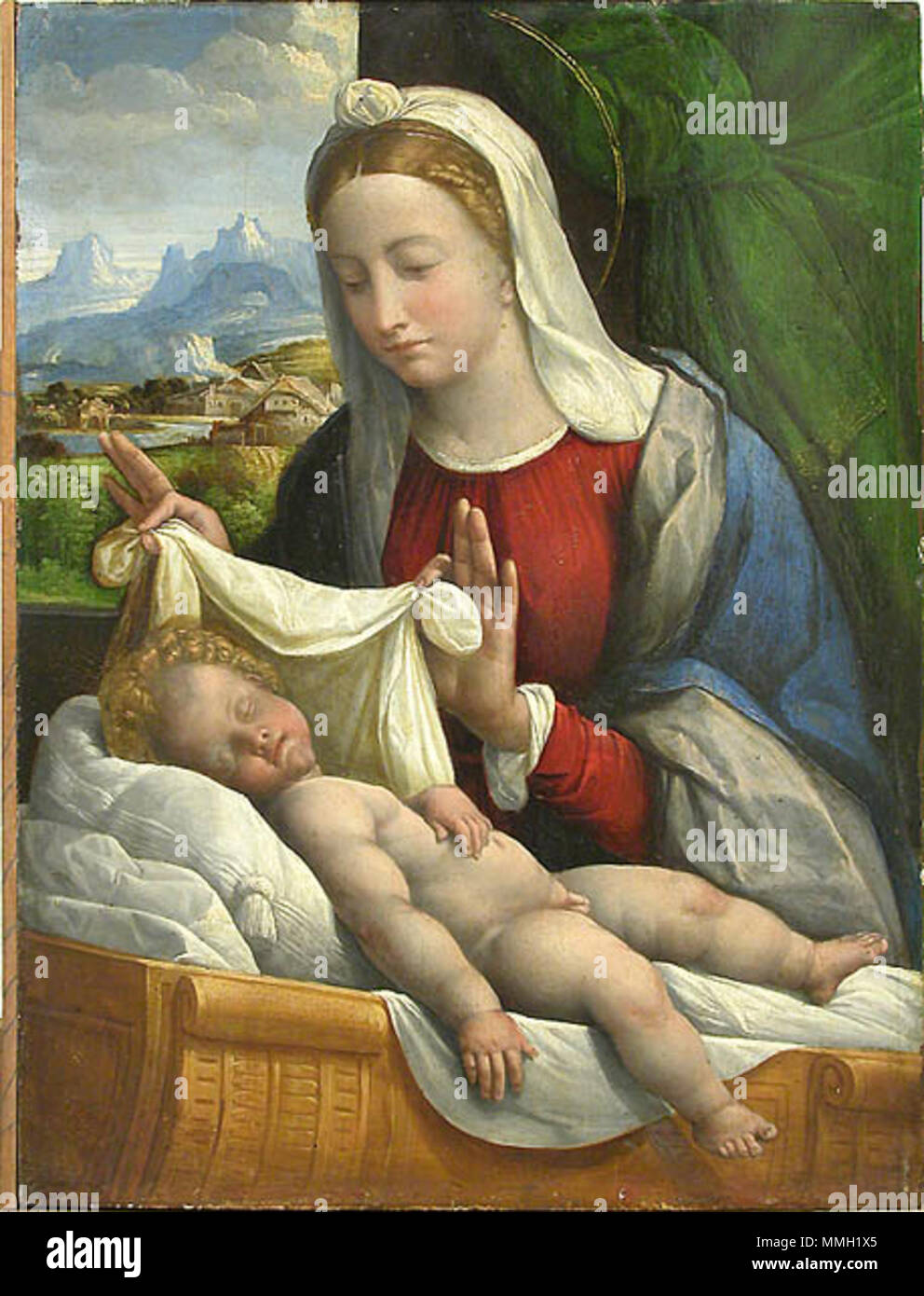 . Français : Le sommeil de l'Enfant Jésus qui Q29651707. vers 1550. Benvenuto Tisi-Garofalo-bébé Jésus dormir Banque D'Images