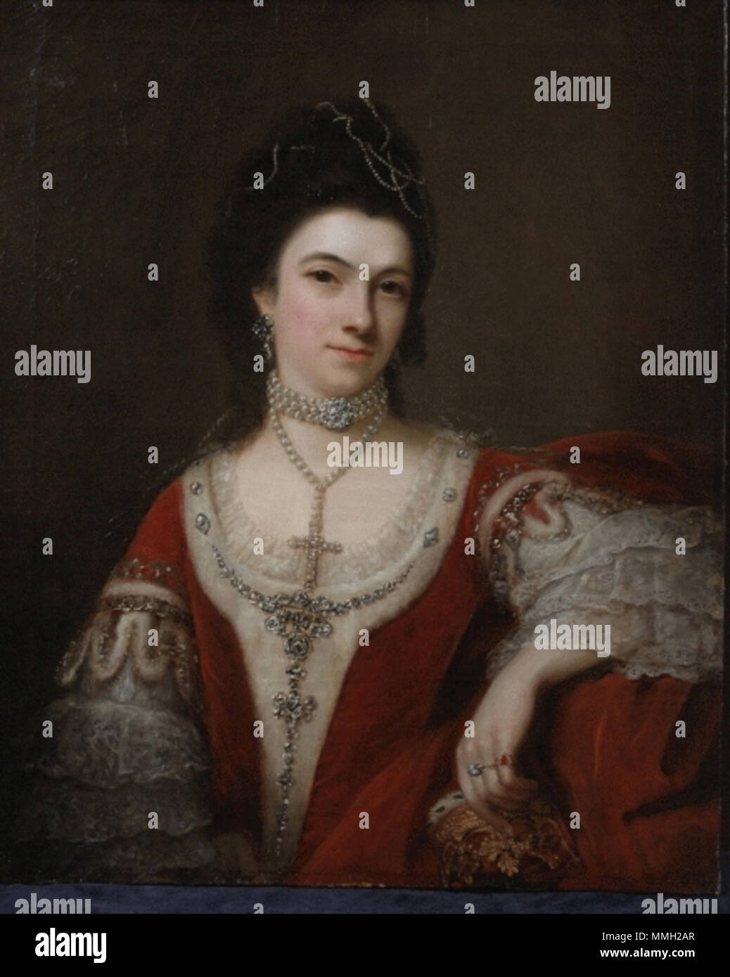 . Anglais : Portrait de Jane Roberts, duchesse de St Albans (d.1778) - Jane Roberts, fille et héritière de Sir Walter Roberts Bart., épouse George Beauclerk, troisième Duc de St Albans, le 23 octobre 1752 à St George's, Hanover Square à Londres. En plus de sa beauté elle a amené son mari une dot de 125 000 €. Malheureusement, la Duchesse mourut en 1778 sans produire un héritier et le Duc, qui est mort quelques années plus tard, en 1786, a été remplacé par un cousin. . 1768. Jane Roberts01 Banque D'Images