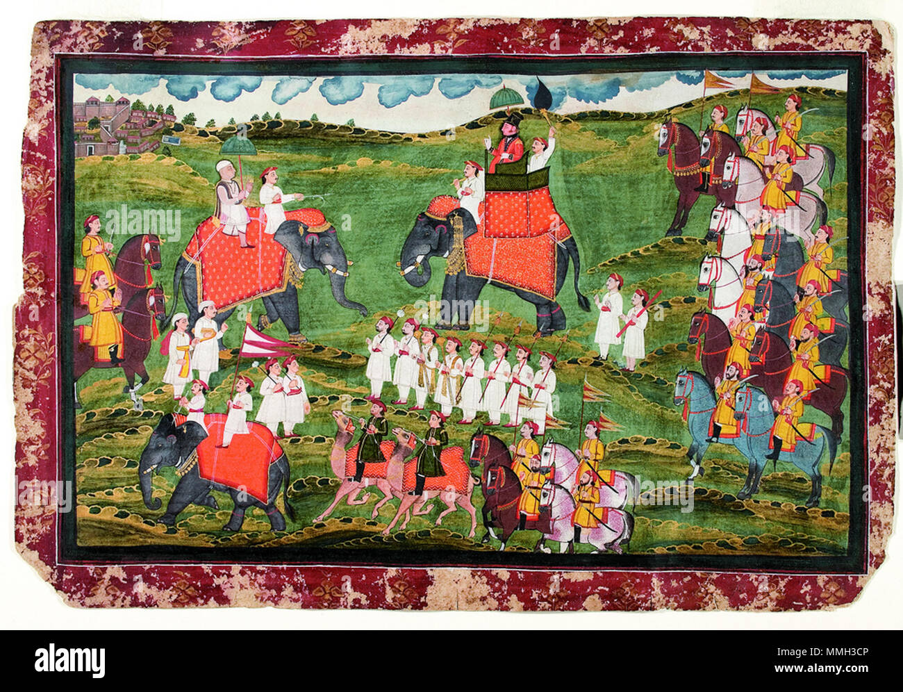 . Anglais : Capitaine fr:James Tod monté sur un éléphant (Opaque aquarelle sur papier). Peinture datée d'octobre 1882, montrant les TSD assis sur un éléphant. L'inscription originale : Kaptan Jems Tad Sahab (maître), est à l'équitation d'Udaipur Dabok Bungalow. En Gyanchandra gourou aussi. . Octobre 1822. Le Capitaine James Tod monté sur un éléphant Banque D'Images