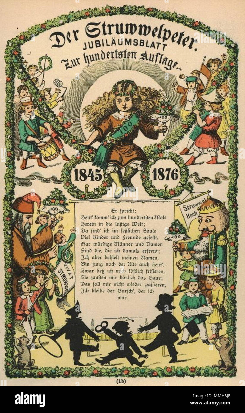 . Der Struwwelpeter : Zur 100. Auflage . créé en 1876. Heinrich Hoffmann (1809-1894) Noms alternatifs Polycarpus Heulalius Heulenburg Gastfenger ; von Reimerich ; Peter Struwwel Kinderlieb ; Description de l'auteur auteur allemand de Struwwelpeter Date de naissance/décès 13 juin 1809 au 20 septembre 1894 Lieu de naissance/décès Frankfurt Munich Allemagne lieu de travail contrôle d'autorité : Q215724 : VIAF ?76317116 ISNI : ?0000 0000 8155 9420 RCAC : ?n79150242 NLA : ?35402368 : MusicBrainz ?7e65f2d5-a3ad-41b1-8643-81659d4774fb WorldCat H Hoffmann Struwwel Z100 Banque D'Images