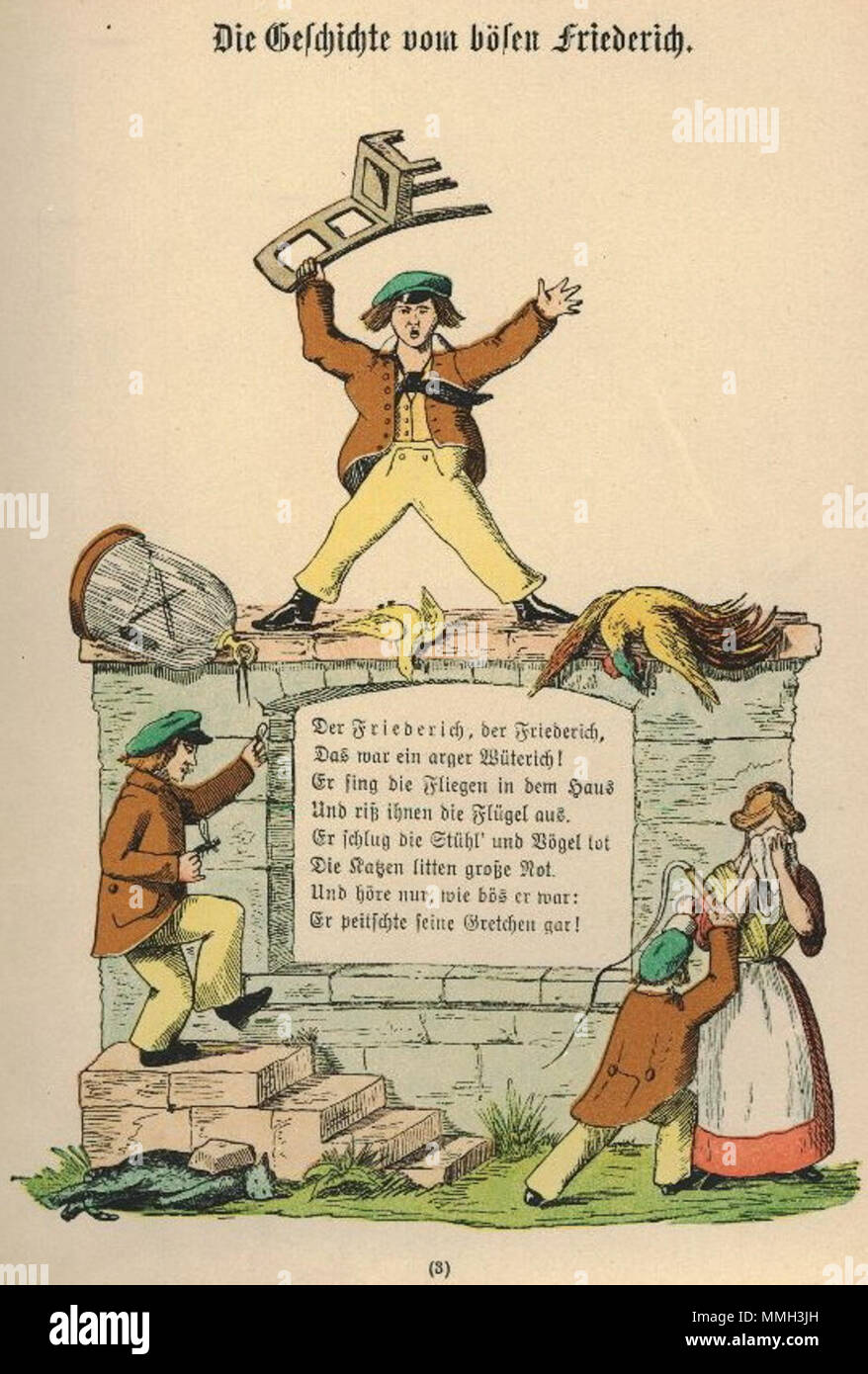 . Der Struwwelpeter : Die Geschichte vom bösen Friederich 1 Tafel . créé 1858. Heinrich Hoffmann (1809-1894) Noms alternatifs Polycarpus Heulalius Heulenburg Gastfenger ; von Reimerich ; Peter Struwwel Kinderlieb ; Description de l'auteur auteur allemand de Struwwelpeter Date de naissance/décès 13 juin 1809 au 20 septembre 1894 Lieu de naissance/décès Frankfurt Munich Allemagne lieu de travail contrôle d'autorité : Q215724 : VIAF ?76317116 ISNI : ?0000 0000 8155 9420 RCAC : ?n79150242 NLA : ?35402368 : MusicBrainz ?7e65f2d5-a3ad-41b1-8643-81659d4774fb WorldCat H Hoffmann Struwwel 04 Banque D'Images