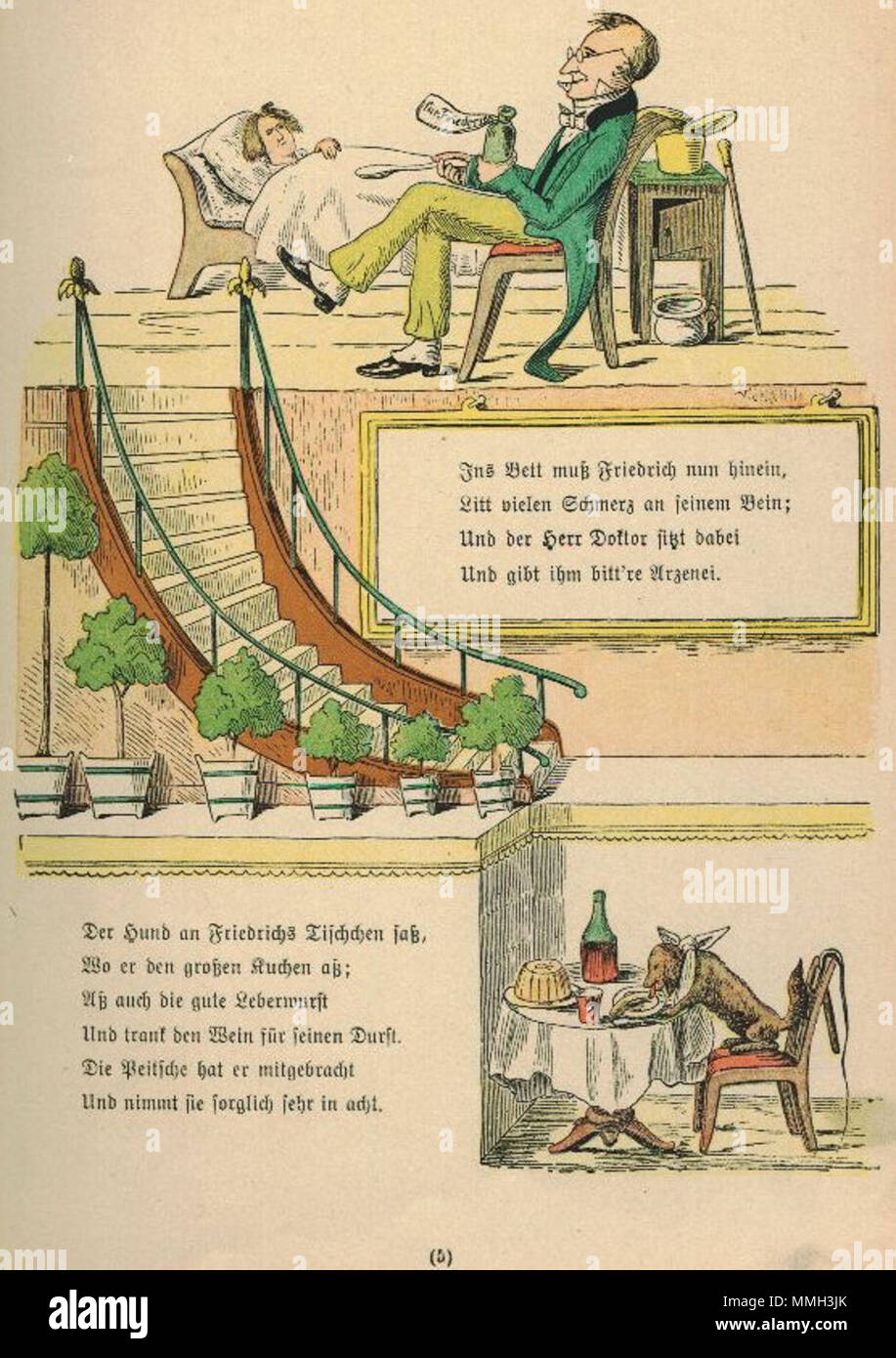 . Der Struwwelpeter : Die Geschichte vom bösen Friederich 3 Tafel . créé 1858. Heinrich Hoffmann (1809-1894) Noms alternatifs Polycarpus Heulalius Heulenburg Gastfenger ; von Reimerich ; Peter Struwwel Kinderlieb ; Description de l'auteur auteur allemand de Struwwelpeter Date de naissance/décès 13 juin 1809 au 20 septembre 1894 Lieu de naissance/décès Frankfurt Munich Allemagne lieu de travail contrôle d'autorité : Q215724 : VIAF ?76317116 ISNI : ?0000 0000 8155 9420 RCAC : ?n79150242 NLA : ?35402368 : MusicBrainz ?7e65f2d5-a3ad-41b1-8643-81659d4774fb WorldCat H Hoffmann Struwwel 06 Banque D'Images