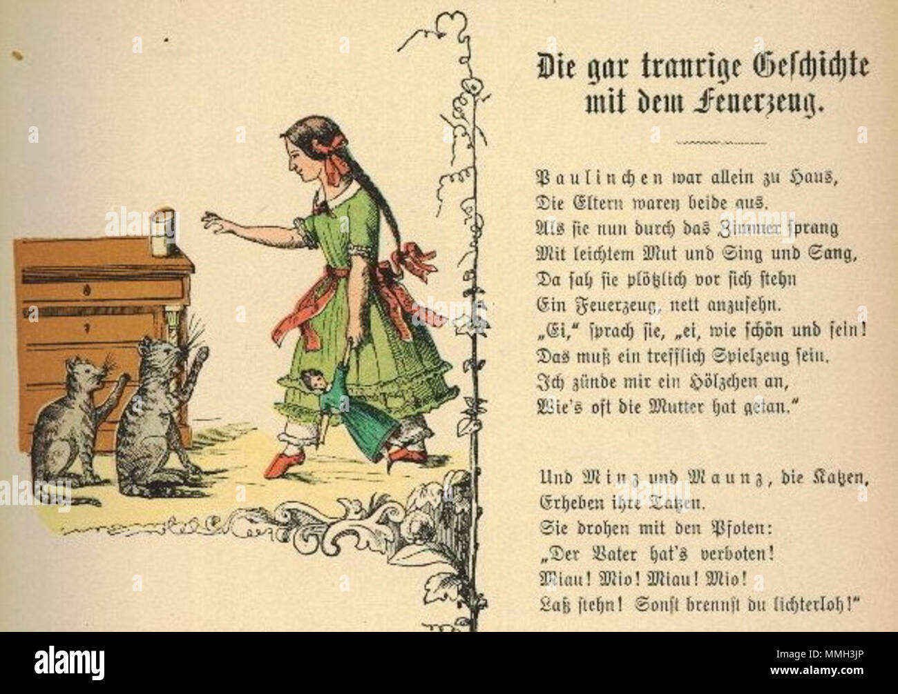 . Der Struwwelpeter : Die gar traurige Geschichte mit dem Feuerzeug 1 Tafel . créé 1858. Heinrich Hoffmann (1809-1894) Noms alternatifs Polycarpus Heulalius Heulenburg Gastfenger ; von Reimerich ; Peter Struwwel Kinderlieb ; Description de l'auteur auteur allemand de Struwwelpeter Date de naissance/décès 13 juin 1809 au 20 septembre 1894 Lieu de naissance/décès Frankfurt Munich Allemagne lieu de travail contrôle d'autorité : Q215724 : VIAF ?76317116 ISNI : ?0000 0000 8155 9420 RCAC : ?n79150242 NLA : ?35402368 : MusicBrainz ?7e65f2d5-a3ad-41b1-8643-81659d4774FB 07 Struwwel WorldCat H Hoffmann (rognée) Banque D'Images