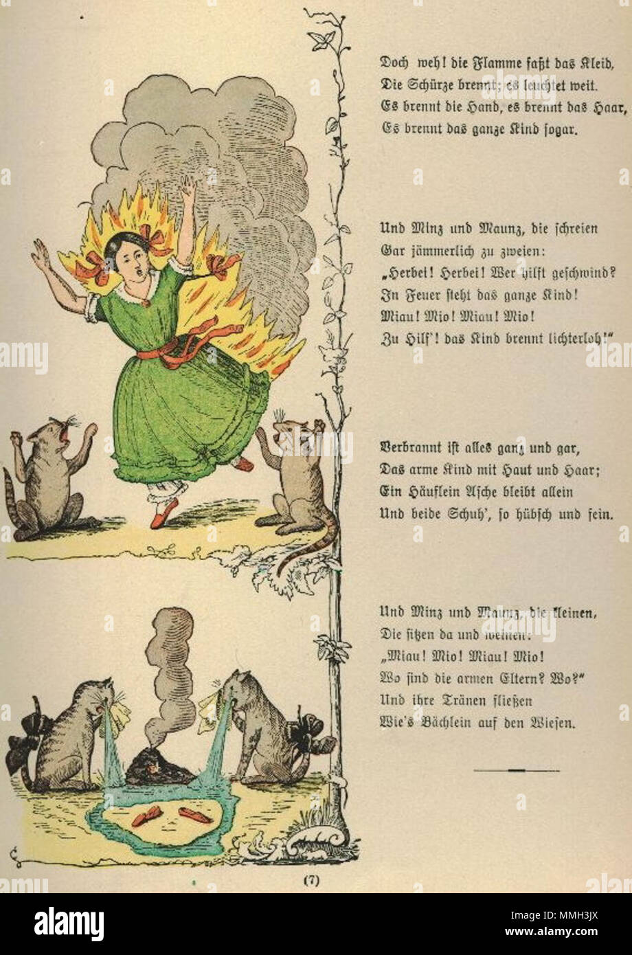 . Der Struwwelpeter : Die gar traurige Geschichte mit dem Feuerzeug 2 Tafel . créé 1858. Heinrich Hoffmann (1809-1894) Noms alternatifs Polycarpus Heulalius Heulenburg Gastfenger ; von Reimerich ; Peter Struwwel Kinderlieb ; Description de l'auteur auteur allemand de Struwwelpeter Date de naissance/décès 13 juin 1809 au 20 septembre 1894 Lieu de naissance/décès Frankfurt Munich Allemagne lieu de travail contrôle d'autorité : Q215724 : VIAF ?76317116 ISNI : ?0000 0000 8155 9420 RCAC : ?n79150242 NLA : ?35402368 : MusicBrainz ?7e65f2d5-a3ad-41b1-8643-81659d4774fb WorldCat H Hoffmann Struwwel 08 Banque D'Images