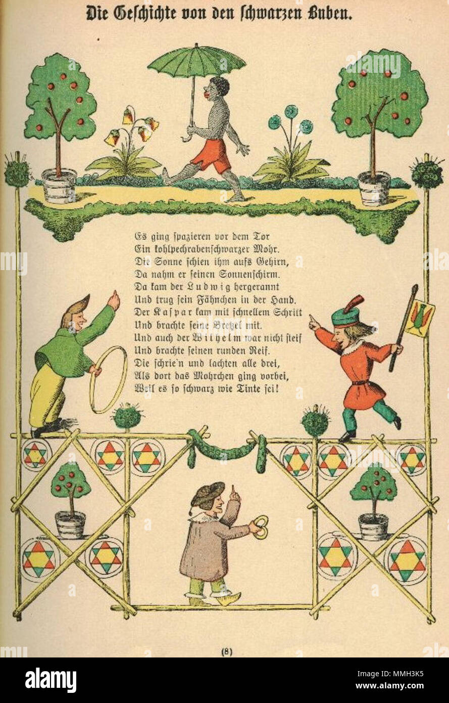 . Der Struwwelpeter : Die Geschichte von den schwarzen Buben 1 Tafel . créé 1858. Heinrich Hoffmann (1809-1894) Noms alternatifs Polycarpus Heulalius Heulenburg Gastfenger ; von Reimerich ; Peter Struwwel Kinderlieb ; Description de l'auteur auteur allemand de Struwwelpeter Date de naissance/décès 13 juin 1809 au 20 septembre 1894 Lieu de naissance/décès Frankfurt Munich Allemagne lieu de travail contrôle d'autorité : Q215724 : VIAF ?76317116 ISNI : ?0000 0000 8155 9420 RCAC : ?n79150242 NLA : ?35402368 : MusicBrainz ?7e65f2d5-a3ad-41b1-8643-81659d4774fb WorldCat H Hoffmann Struwwel 09 Banque D'Images