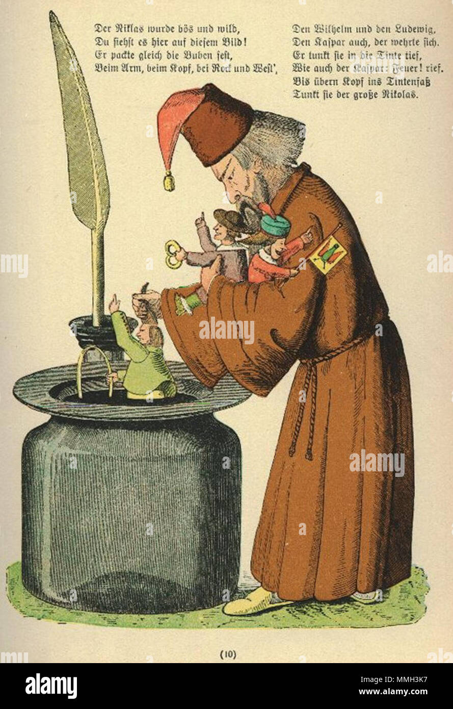 . Der Struwwelpeter : Die Geschichte von den schwarzen Buben 3 Tafel Deutsch : "Der Niklas wurde und bös, sauvage Du siehst es auf diesem Bild !" . créé 1858. Heinrich Hoffmann (1809-1894) Noms alternatifs Polycarpus Heulalius Heulenburg Gastfenger ; von Reimerich ; Peter Struwwel Kinderlieb ; Description de l'auteur auteur allemand de Struwwelpeter Date de naissance/décès 13 juin 1809 au 20 septembre 1894 Lieu de naissance/décès Frankfurt Munich Allemagne lieu de travail contrôle d'autorité : Q215724 : VIAF ?76317116 ISNI : ?0000 0000 8155 9420 RCAC : ?n79150242 NLA : ?35402368 : MusicBrainz ?7e65f2d5-a3ad Banque D'Images