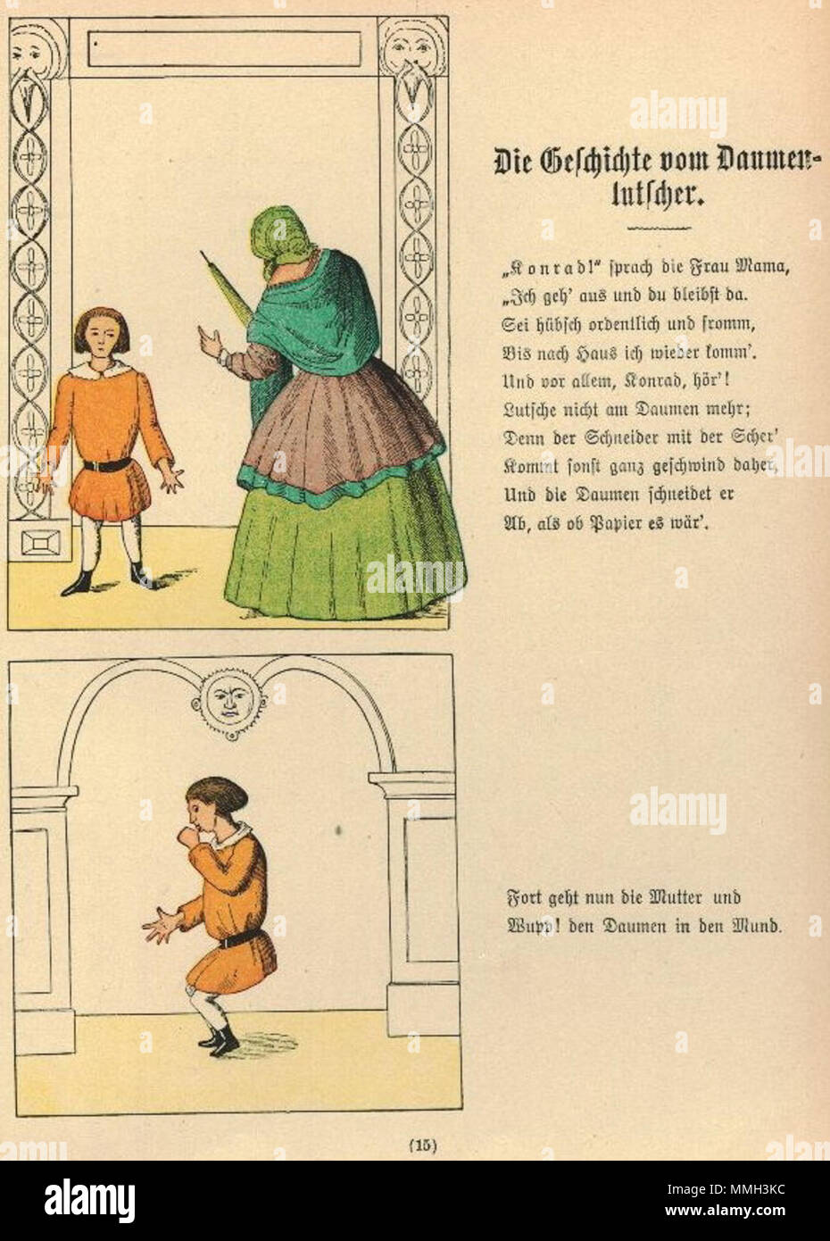 . Der Struwwelpeter : Die Geschichte vom Daumenlutscher 1 Tafel . créé 1858. Heinrich Hoffmann (1809-1894) Noms alternatifs Polycarpus Heulalius Heulenburg Gastfenger ; von Reimerich ; Peter Struwwel Kinderlieb ; Description de l'auteur auteur allemand de Struwwelpeter Date de naissance/décès 13 juin 1809 au 20 septembre 1894 Lieu de naissance/décès Frankfurt Munich Allemagne lieu de travail contrôle d'autorité : Q215724 : VIAF ?76317116 ISNI : ?0000 0000 8155 9420 RCAC : ?n79150242 NLA : ?35402368 : MusicBrainz ?7e65f2d5-a3ad-41b1-8643-81659d4774FB 16 Struwwel Hoffmann H WorldCat Banque D'Images