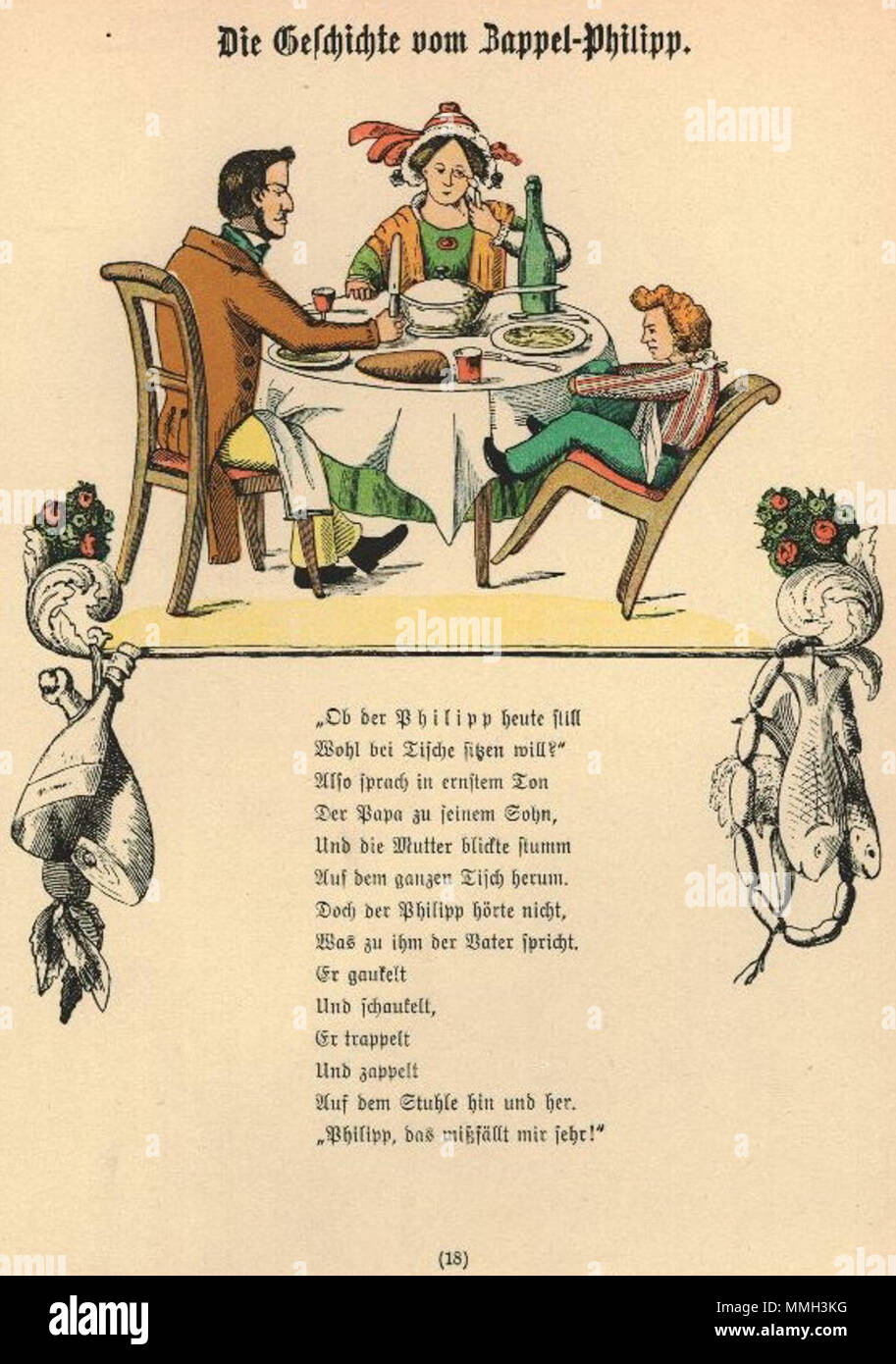 . Deutsch : Der Struwwelpeter : Die Geschichte vom Tafel 1 Zappel-Philipp . créé 1858. Heinrich Hoffmann (1809-1894) Noms alternatifs Polycarpus Heulalius Heulenburg Gastfenger ; von Reimerich ; Peter Struwwel Kinderlieb ; Description de l'auteur auteur allemand de Struwwelpeter Date de naissance/décès 13 juin 1809 au 20 septembre 1894 Lieu de naissance/décès Frankfurt Munich Allemagne lieu de travail contrôle d'autorité : Q215724 : VIAF ?76317116 ISNI : ?0000 0000 8155 9420 RCAC : ?n79150242 NLA : ?35402368 : MusicBrainz ?7e65f2d5-a3ad-41b1-8643-81659d4774FB 19 Struwwel Hoffmann H WorldCat Banque D'Images