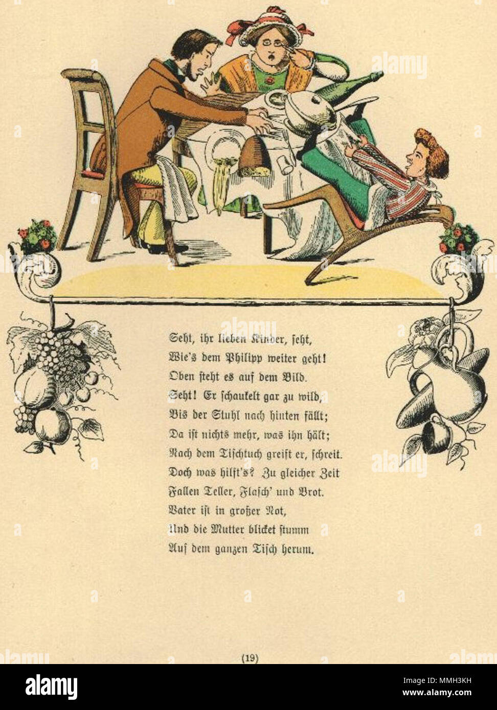 . Der Struwwelpeter : Die Geschichte vom Zappel-Philipp 2 Tafel . créé 1858. Heinrich Hoffmann (1809-1894) Noms alternatifs Polycarpus Heulalius Heulenburg Gastfenger ; von Reimerich ; Peter Struwwel Kinderlieb ; Description de l'auteur auteur allemand de Struwwelpeter Date de naissance/décès 13 juin 1809 au 20 septembre 1894 Lieu de naissance/décès Frankfurt Munich Allemagne lieu de travail contrôle d'autorité : Q215724 : VIAF ?76317116 ISNI : ?0000 0000 8155 9420 RCAC : ?n79150242 NLA : ?35402368 : MusicBrainz ?7e65f2d5-a3ad-41b1-8643-81659d4774FB 20 Struwwel Hoffmann H WorldCat Banque D'Images