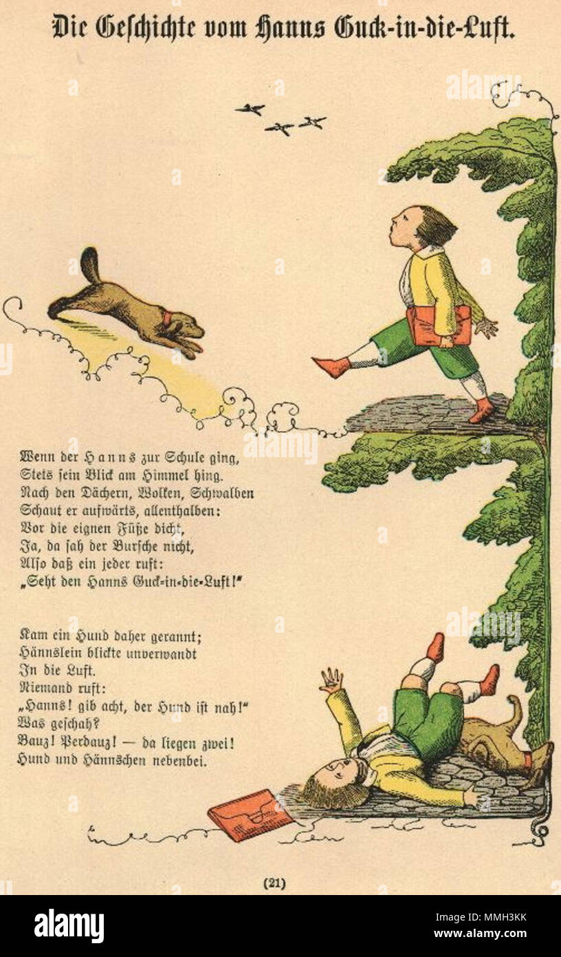 . Der Struwwelpeter : Die Geschichte vom Hanns Guck-dans-die-Luft 1 Tafel . créé 1858. Heinrich Hoffmann (1809-1894) Noms alternatifs Polycarpus Heulalius Heulenburg Gastfenger ; von Reimerich ; Peter Struwwel Kinderlieb ; Description de l'auteur auteur allemand de Struwwelpeter Date de naissance/décès 13 juin 1809 au 20 septembre 1894 Lieu de naissance/décès Frankfurt Munich Allemagne lieu de travail contrôle d'autorité : Q215724 : VIAF ?76317116 ISNI : ?0000 0000 8155 9420 RCAC : ?n79150242 NLA : ?35402368 : MusicBrainz ?7e65f2d5-a3ad-41b1-8643-81659d4774FB 22 Struwwel Hoffmann H WorldCat Banque D'Images