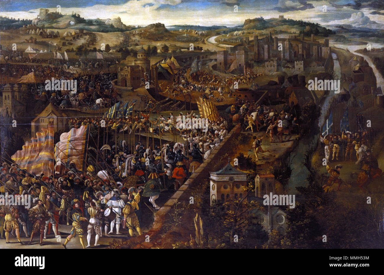 . Anglais : un tableau représentant la bataille de Pavie, un engagement militaire du 24 février 1525. Bataille de Pavie. 16e siècle, après 1525. Bataille de Pavie, huile sur panneau Banque D'Images