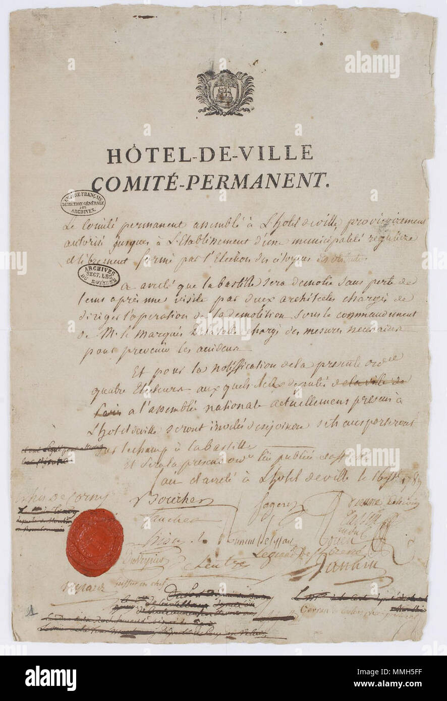 Arrêté de démolition de la Bastille Banque D'Images