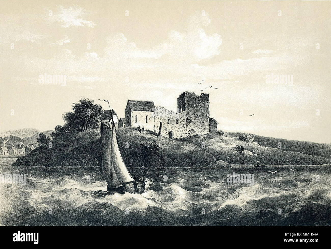 . Norsk bokmål : Augvaldsnaes. Efter Frich. C. Müller lith. Em. Baerentzen & Co lith Inst. Illustrasjon kirke boken av Avaldsnes fra 'Norge fremstillet j'Tegninger av' Asbjørnsen, P.Chr. og sortie av Chr. (Pas de Tønsberg, 1848) Anglais : Photos de l'ouvrage 'Norge fremstillet j'Tegninger' 1848 par Chr. Tønsberg. Cette photo illustre Avaldsnes Church, Avaldsnes municipalité, Karmøy (île), comté de Rogaland (Norvège). . Avant 1848. Joachim Frich (1810-1858) Noms alternatifs Joachim Christian Geelmuyden Gyldenkrantz Frich Description peintre norvégien Date de naissance/décès 17 juillet 1810 Jan 29 Banque D'Images