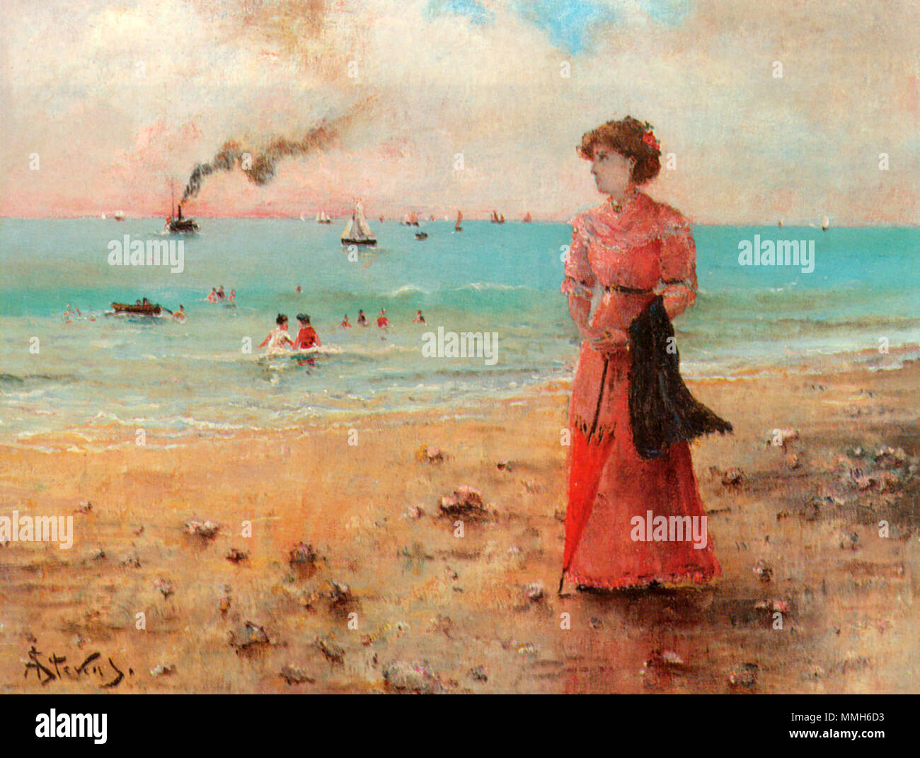 . English : Jeune femme a l'ombrelle rouge au bord de la mer . vers 1885. Alfred Stevens (1823-1906) Noms alternatifs Alfred Stevens Emile-Léopold Description peintre belge et auteur Date de naissance/décès 11 MAI 1823 24 août 1906 Lieu de naissance/décès Bruxelles Paris lieu de travail à Bruxelles (1838-1844), Paris (1844-1849, 1852-1906), Sainte-Adresse (1880-1886) contrôle d'autorité : Q773855 : VIAF ?10025104 ISNI : ?0000 0001 2120 4190 ULAN : ?500000844 RCAC : ?n87896129 GND : ?118798790 Alfred Stevens WorldCat jeune femme a l ombrelle rouge au bord de la mer c1885 Huile sur toile Banque D'Images