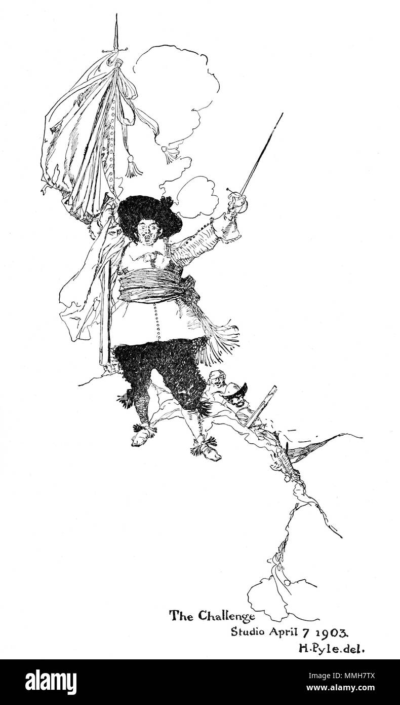. Le défi : un pirate se dresse et lance un défi . avant 1911. Howard Pyle (-1911) Description L'écrivain américain, illustrateur, auteur de livres pour enfants, enseignant à l'université et peintre Date de naissance/décès 5 mars 1853 / 15 mars 1853 9 novembre 1911 Lieu de naissance/décès Wilmington Florence contrôle d'autorité : Q525713 : VIAF ?12428253 ISNI : ?0000 0000 8357 4456 ULAN : ?500014115 RCAC : ?n79072830 NLA : ?35436963 couvercle intérieur WorldCat - le défi (bw) Banque D'Images