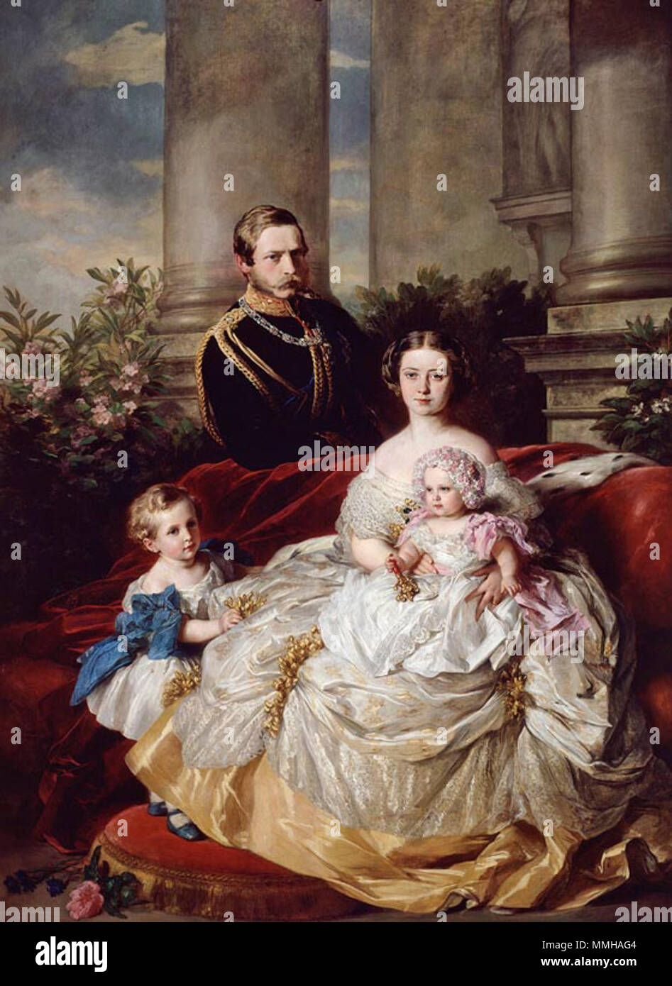. Anglais : l'empereur Frédéric III d'Allemagne, roi de Prusse avec son épouse, l'Impératrice Victoria, et leurs enfants, le Prince William et la Princesse Charlotte. Magyar : III. Frigyes allemand császár és porosz király feleségével hercegnővel, Viktória brit királyi és gyermekeikkel herceggel, Vilmos és Sarolta. hercegnővel Deutsch : Friedrich III. von Preußen mit Kaiserin Friedrich Wilhelm II. und Prinzessin Charlotte La Famille du Prince et de la princesse Frédéric-guillaume de Prusse. 1862. La Famille du Prince et de la princesse de Prusse Frédéric-Guillaume Banque D'Images