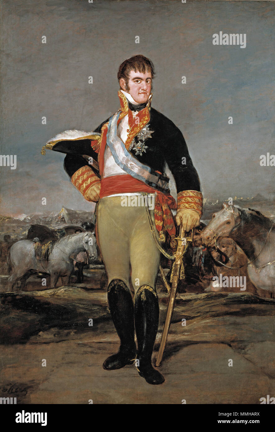 Espagnol : Fernando VII, ante un campamento Ferdinand VII au camp. après 1815. Ferdinand VII d'Espagne (1814) par Goya Banque D'Images Espagnol : Fernando VII, ante un campamento Ferdinand VII au camp. après 1815. Ferdinand VII d'Espagne (1814) par Goya Banque D'Images