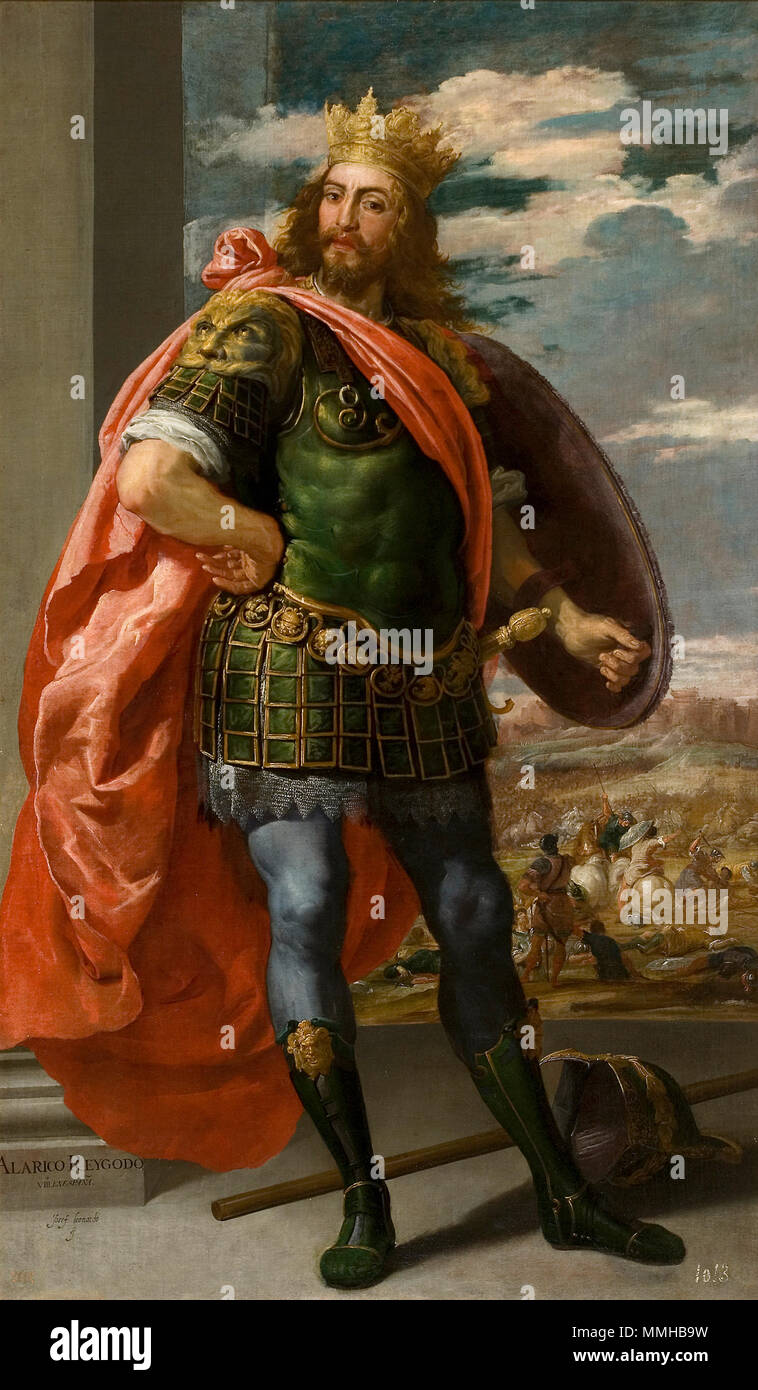. Español : Jusepe Leonardo, Alarico, rey godo, óleo sobre lienzo, 205 cm x 118 cm. Museo del Prado. . Vers 1635. Jusepe Leonardo (1601-) noms alternatifs José Leonardo de Chavacier, José Leonardo de Chabacier Baroque Description peintre espagnol Date de naissance/décès 1601 1652 / Septembre 1653 Lieu de naissance/décès Calatayud Zaragoza contrôle d'autorité : Q5655766 : VIAF ?87128550 ISNI : ?0000 0001 1682 3712 ULAN : ?500027004 GND : ?130666947 060945273 SUDOC : ?Alarico rey godo Banque D'Images