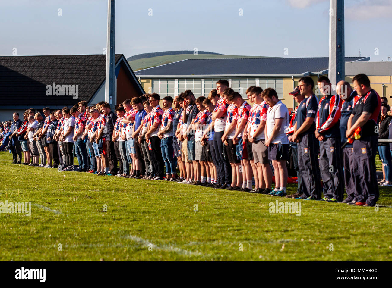 Tondu RFC se souvenir de Matthew Morgan qui est décédé récemment, avant de leur match de championnat contre Maesteg Quins. Pandy Park. 10/5/18. Banque D'Images