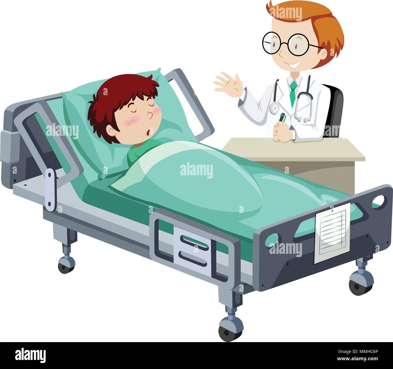 Un garçon malade dormant dans l'illustration de l'hôpital Illustration de Vecteur