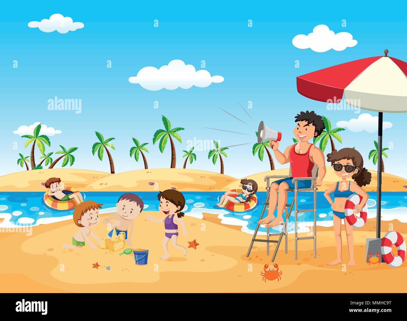 Lifeguard sur la plage Pointing illustration Illustration de Vecteur