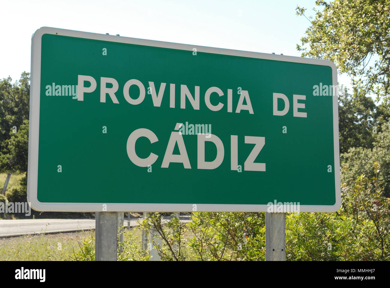 Un panneau routier de la province de Cádiz (Provincia de Cadiz) dans le sud de l'Espagne. Banque D'Images