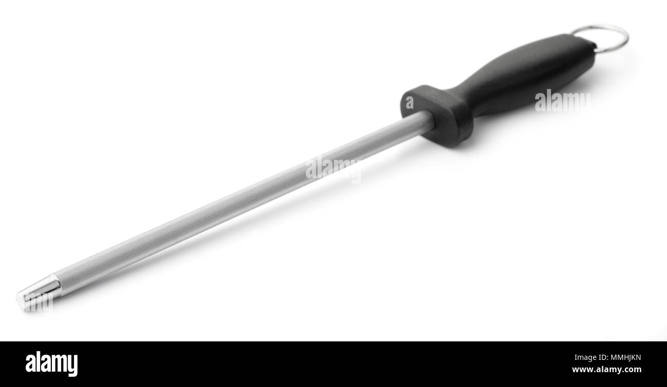 L'affûteur de couteaux métal rod isolated on white Banque D'Images