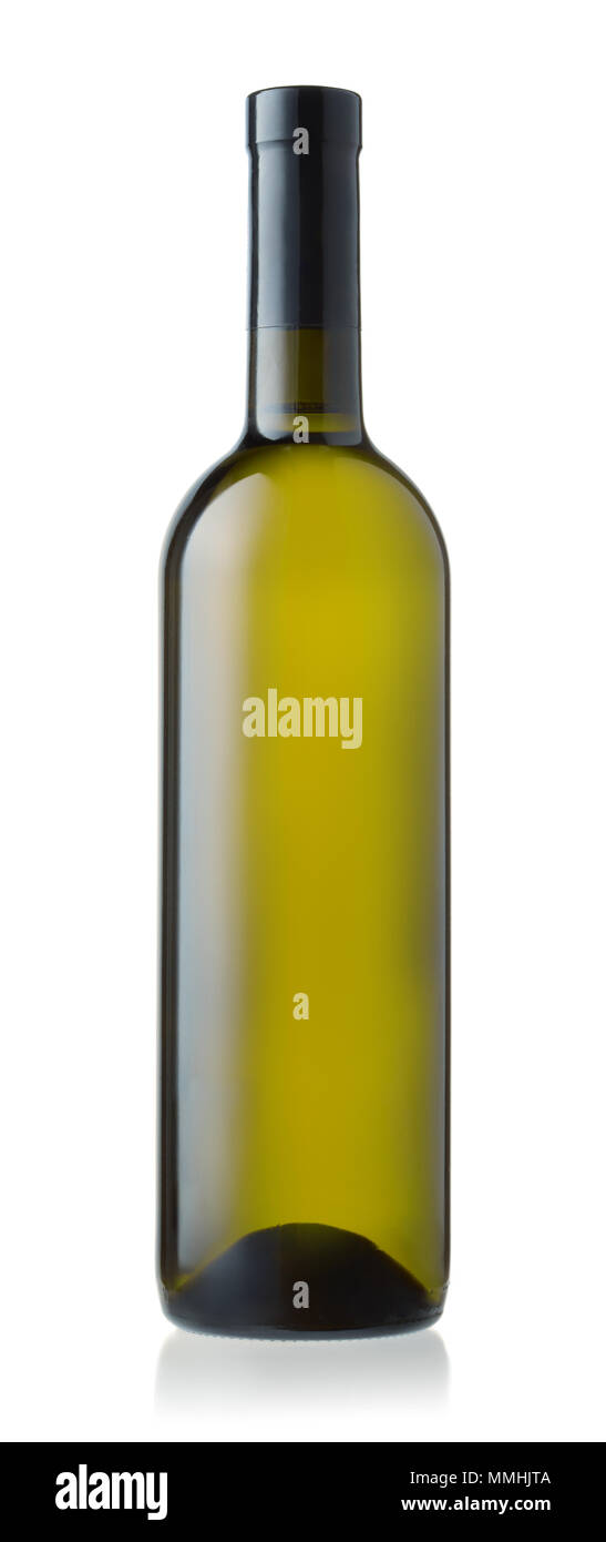 Vue avant de bouteille de vin blanc non marqué isolated on white Banque D'Images