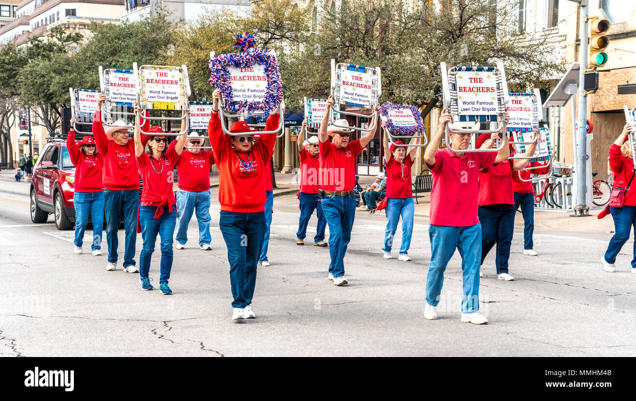 3 mars 2018 - AUSTIN, TEXAS - Chaise mars Brigade vers le bas pour le congrès annuel de l'Avenue de l'indépendance du Texas à la parade de la Texas Capitol. Un fonctionnaire de l'Etat, la journée célèbre Texas' déclaration d'indépendance du Mexique le 2 mars, 1836 Banque D'Images
