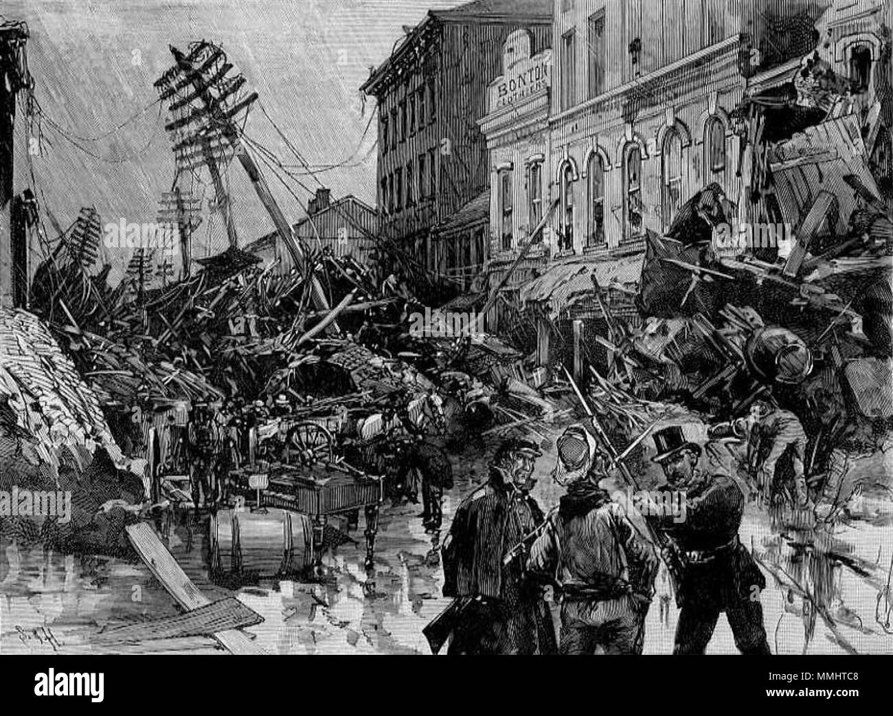 . Anglais : Après le déluge à Johnstown -- Main Street, une gravure sur bois . 15 juin 1889. Francis Schell et Thomas Hogan 29 Après le déluge à Johnstown -- Main Street Banque D'Images