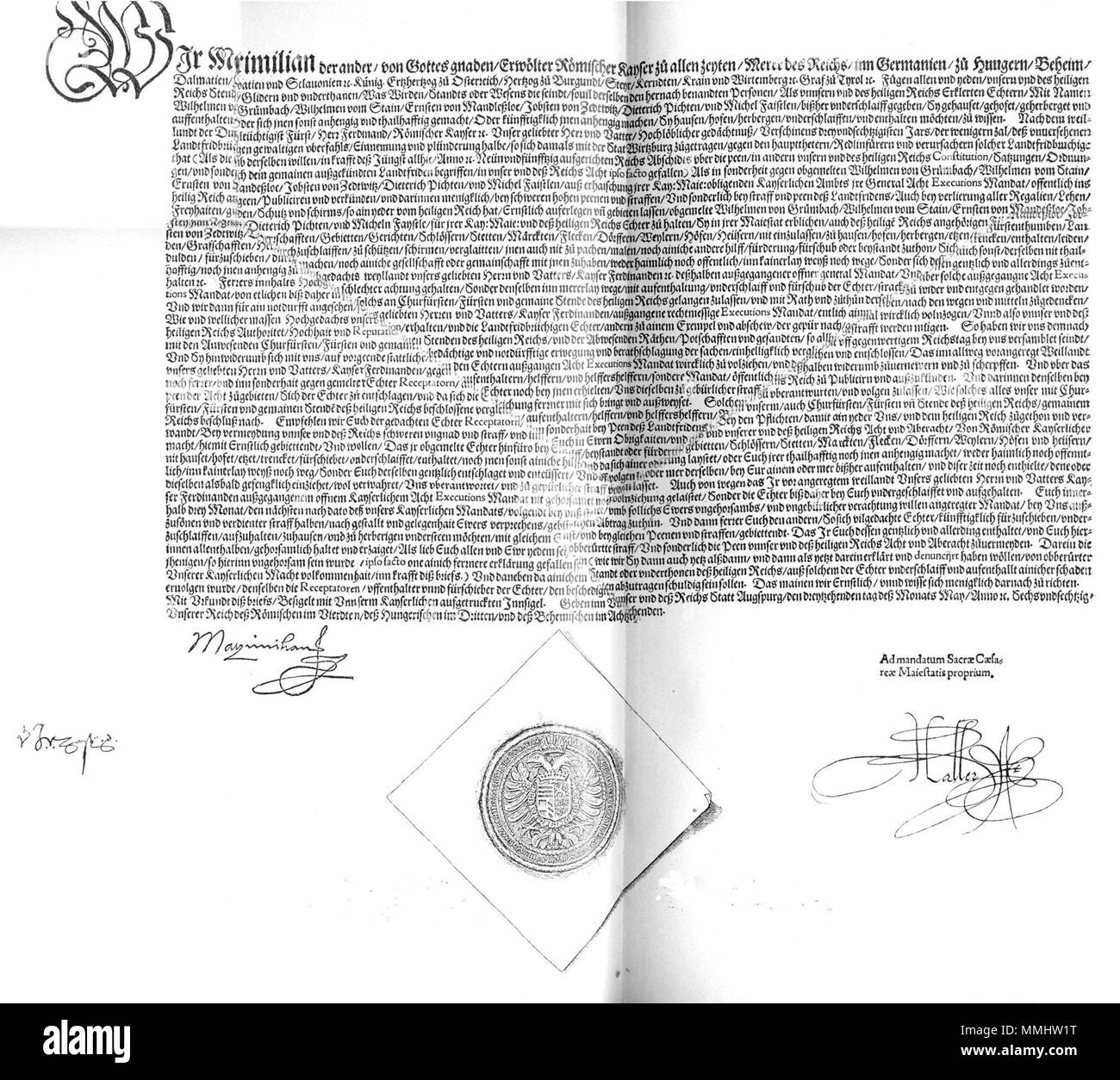 . Mandat Kaiser Maximilian II. vom 13. Mai 1566 gegen Wilhelm von Grumbach . 13 mai 1566. Maximilian II. Un Grumbach-Acht4-2a Banque D'Images
