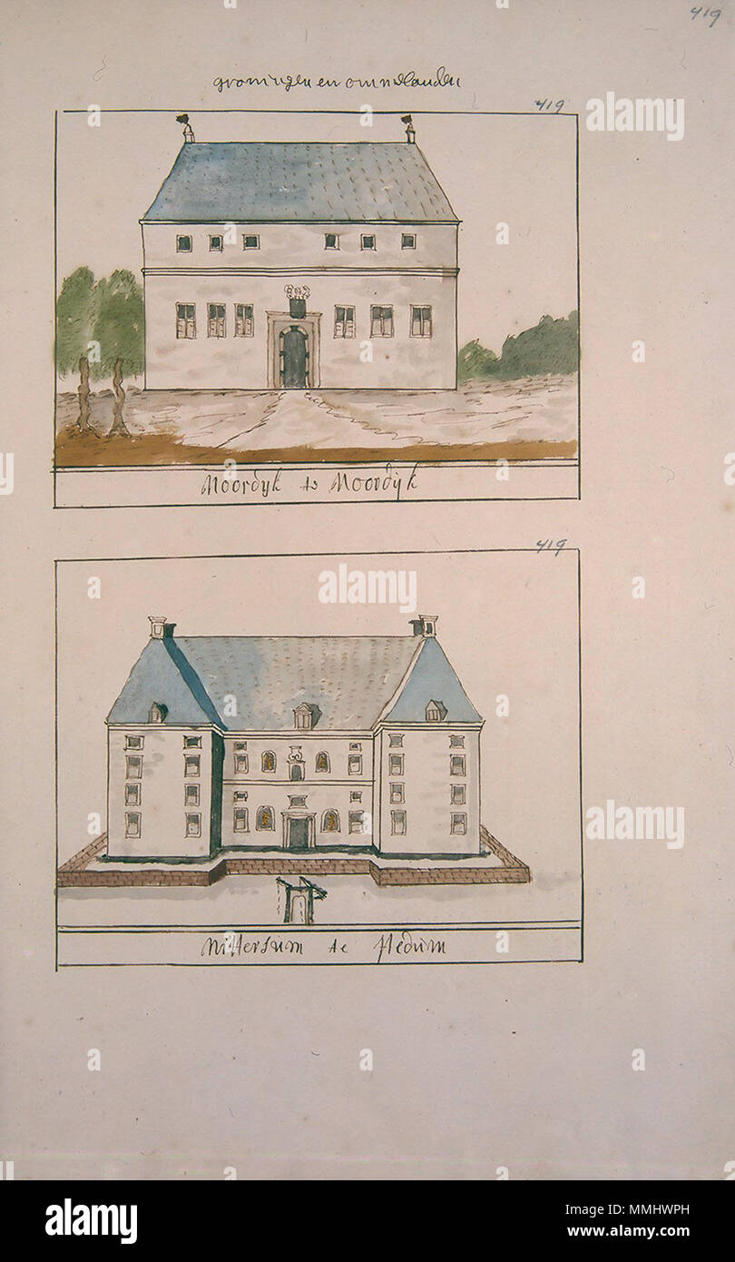 . Nederlands : Afbeeldinge en Korte Beschrijving van groningen en Versamelt ommelanden bij een Andries porte Schoemaker Schoemaker Atlas : Groningen, Stedum. Entre 1710 et 1735. Schoemaker Atlas-Groningen Groningen--2791, Stedum Banque D'Images