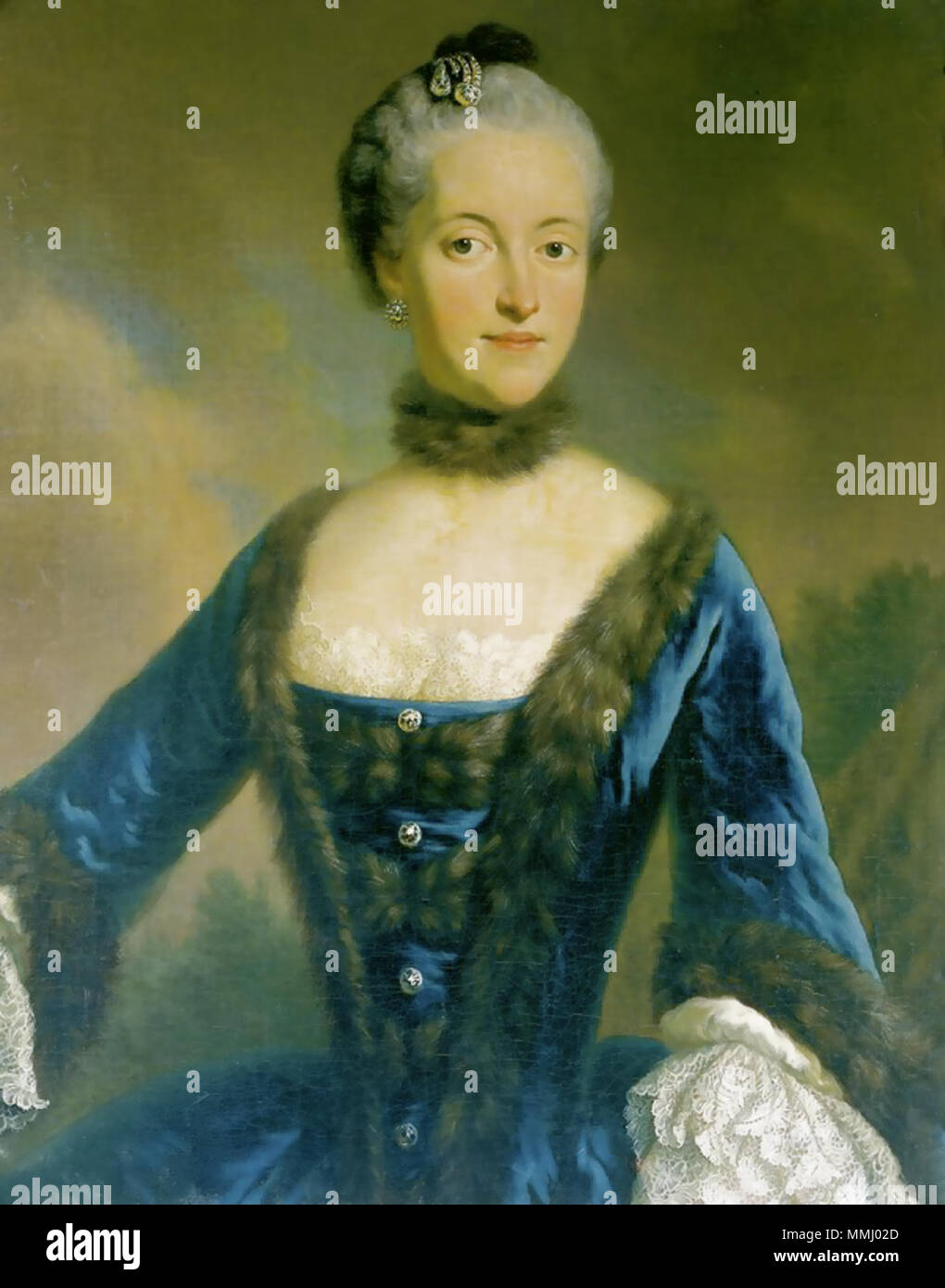 . Anglais : La Princesse Maria Josepha Antonia de Bavière, fille de l'électeur de Bavière Charles VII (i.e de l'empereur Karl VI) et son épouse l'Archiduchesse Maria Amalia d'Autriche (fille de l'empereur Joseph I d'Autriche), seconde épouse de l'empereur Joseph II d'Autriche Deutsch : Prinzessin Maria Josepha Antonia von Bayern (1739-1767), Tochter von Kurfürst Karl VII. von Bayern (d.h. von Kaiser Karl VI HRR) und ihrer Frau Erzherzogin Maria Amalia von Österreich (Tochter von Kaiser Joseph HRR). Zweite Frau von Kaiser Joseph II HRR). vermutlich Martin van Meytens : Magyar : Már Banque D'Images