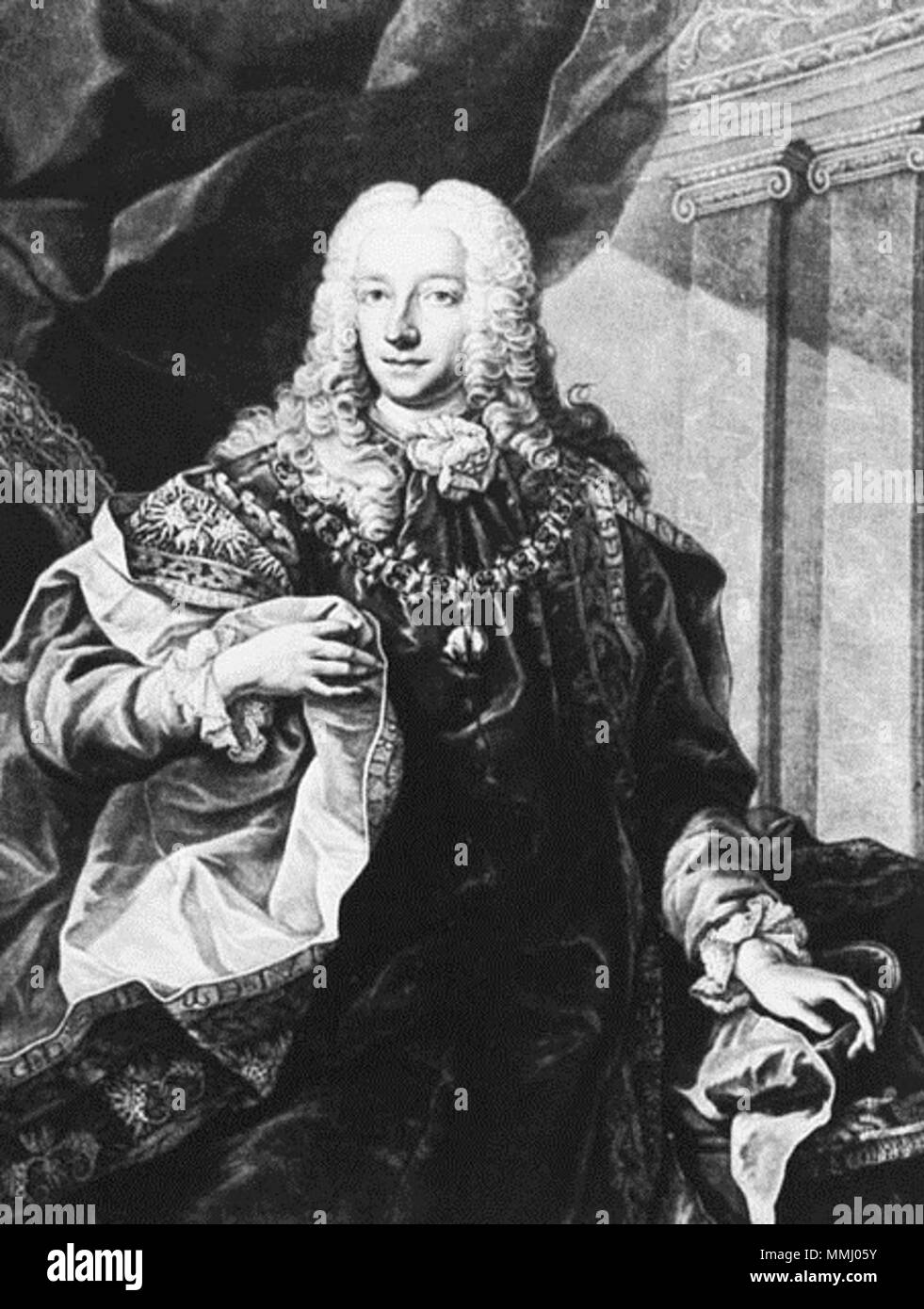 . Deutsch : Ferdinand von Plettenberg (1690-1737), Johann von Schabkunstblatt Stenglin. gefertigt, 1734/1735 à Augsbourg nach einem Gemälde des Niederländers Martin van Meytens . 1734/35. Johann Stenglin, nach einem Gemälde Martin van Meytens' Ferdinand von Plettenberg Banque D'Images