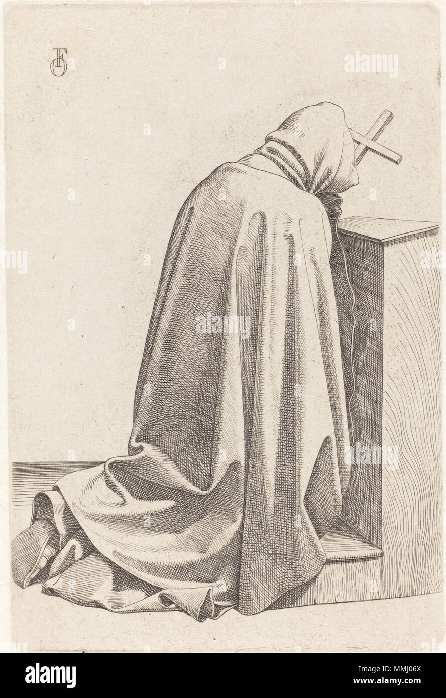 Johann Friedrich Overbeck (Allemand, 1789 - 1869 ), moine priant, 1826, eau-forte avec pointe sèche sur chine collé, Ailsa Mellon Bruce Fund Friedrich Overbeck - moine en prière Banque D'Images