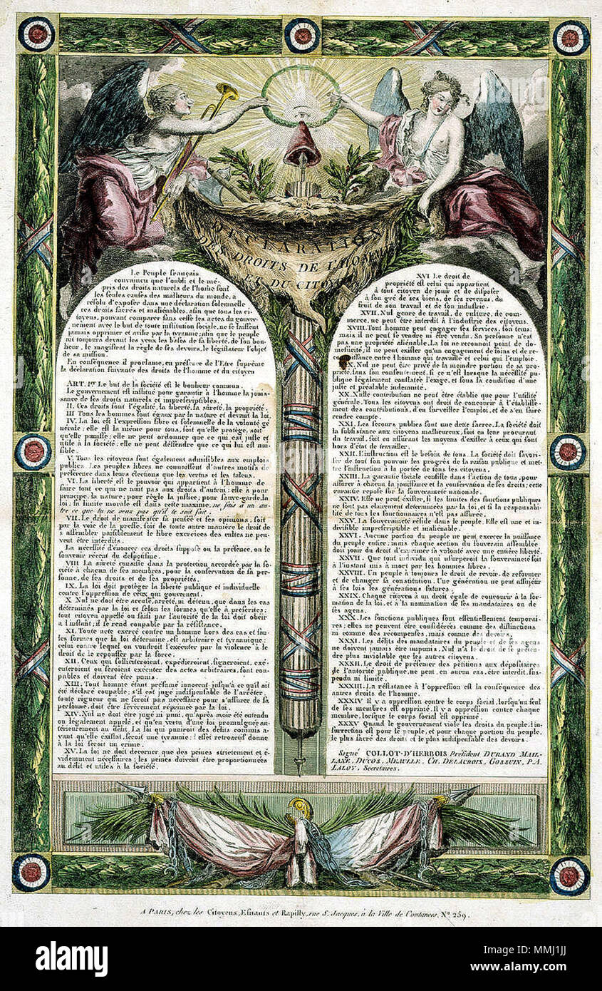 Déclaration des droits de l'homme et du citoyen, datée du 10 août 1793.. création : 1793 publication : 10 août 1793. Déclaration des droits de l'homme AE-II-3701 original Banque D'Images