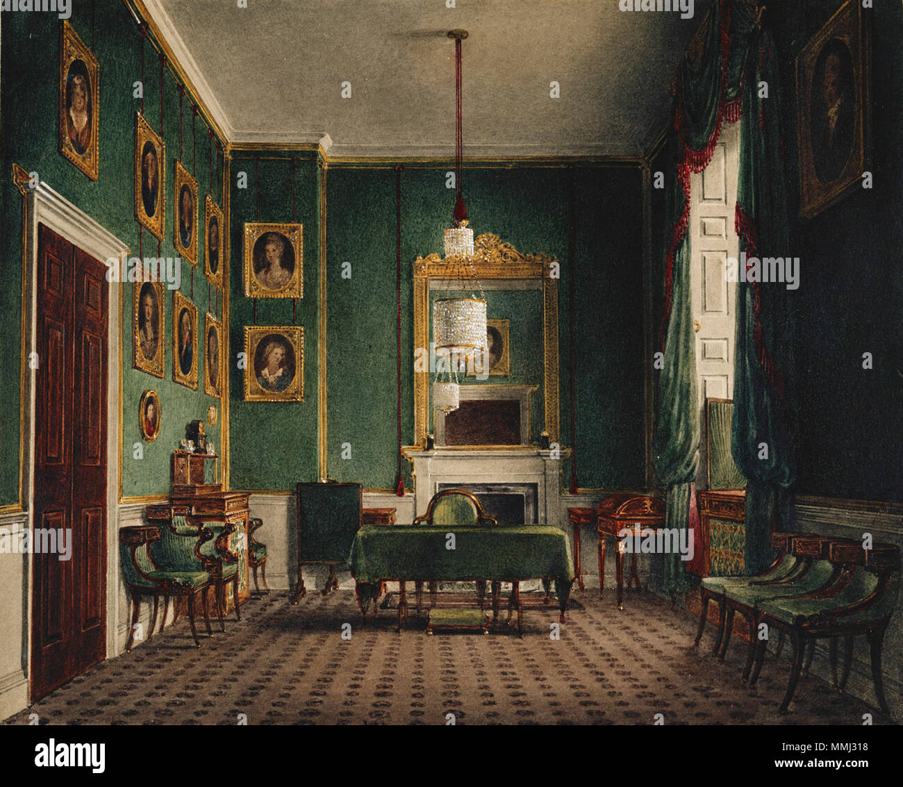 Anglais : une vue de la penderie vert au palais de Buckingham. La gravure  aquatinte de cette photo a été publié dans l'assiette de 53 W. Pyne (1819)  l'histoire du Royal