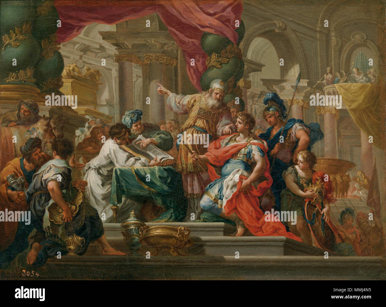 Alexandre le Grand dans le Temple de Jérusalem. 1736. Sebastiano Conca - Alessandro Magno nel Tempio di Gerusalemme (Prado, Madrid) Banque D'Images