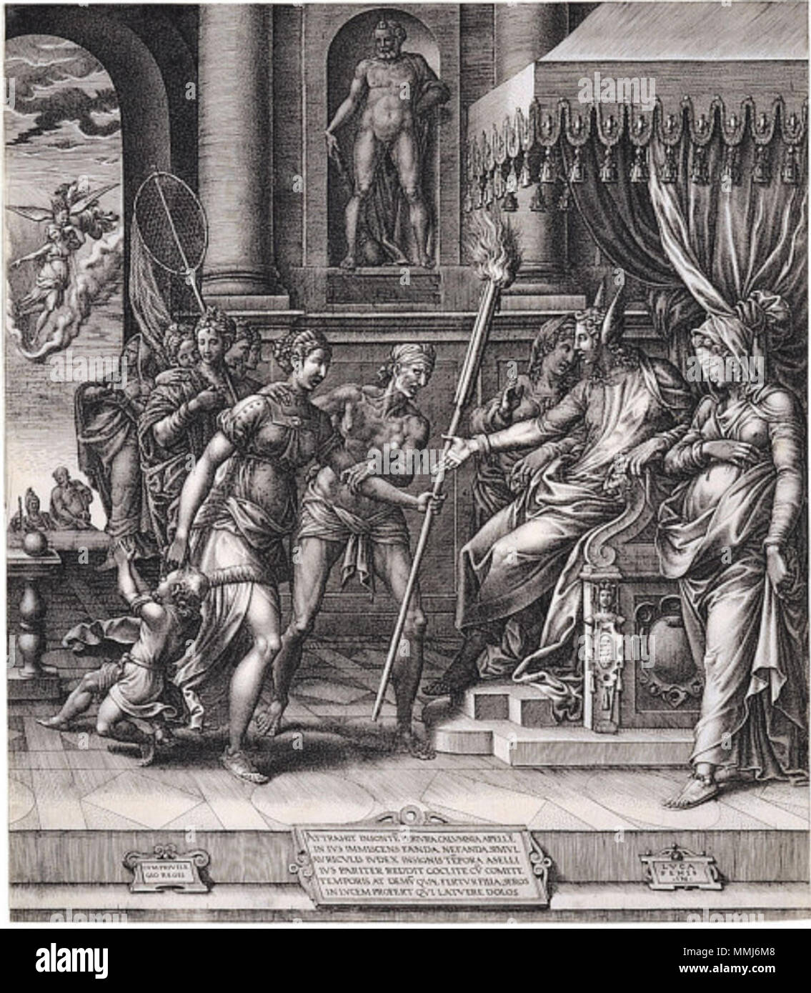 . La calomnie d'Apelle. Gravure, 14 9/16 x 12 13/16 in. (37 x 32,5 cm (feuille), de l'état iii/iv. . 1560. Giorgio Ghisi - La calomnie d'Apelle Banque D'Images