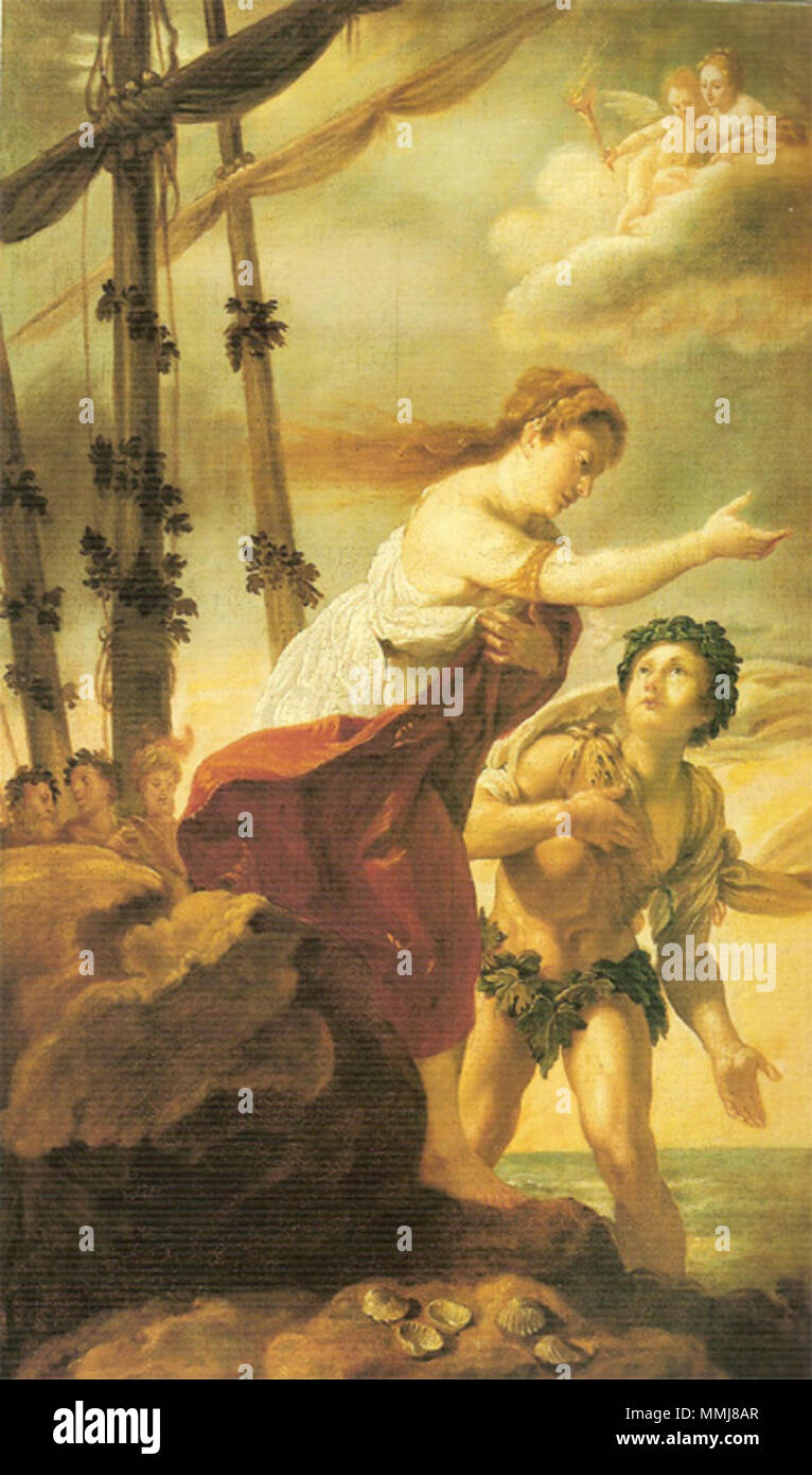 . Anglais : Bacco e Arianna nell'Isola di Nasso (Ariane et Bacchus sur l'île de Naxos) peint par Domenico Fetti en 1611. . 1611. Domenico Fetti, (ch. 1589-1623) Bacco e Arianna nell'Isola di Domenico Fetti 1611 par Nasso Banque D'Images