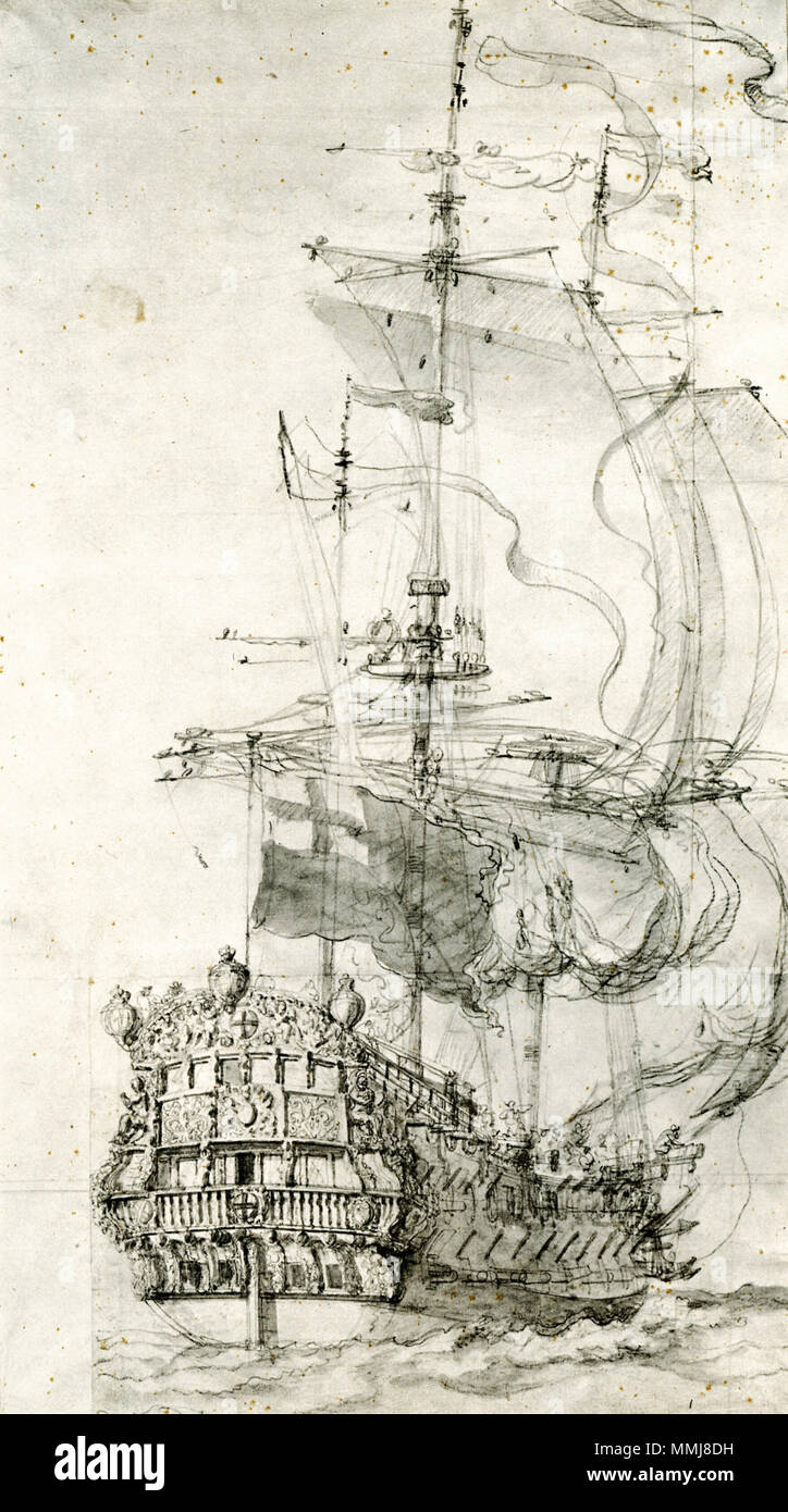. Portrait de l'&# 145;Mordaunt&# 146 ;, Quatrième degré, construit 1681, 46 canons. . Vers 1683. Willem van de Velde l'Ancien (vers 1611-1693) Noms alternatifs Willem van de Velde l'ancien Description peintre, dessinateur et graveur Date de naissance/décès vers 1611 13 décembre 1693 Lieu de naissance/décès Leiden London période de travail entre 1635 et 1693 circa circa lieu de travail Leiden (1631-1635), Amsterdam (vers 1636-1672), la Norvège (ca. 1641), Vlieland (vers 1644-1645), Copenhague (1658), Bergen (1665), Angleterre (entre 1672 et 1693 circa circa) contrôle d'autorité : Q722912 Banque D'Images